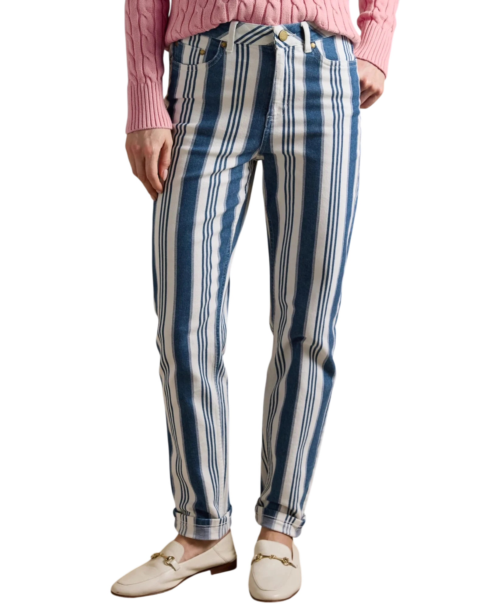 Striped Straight Fit Mid Rise Jeans - Blue