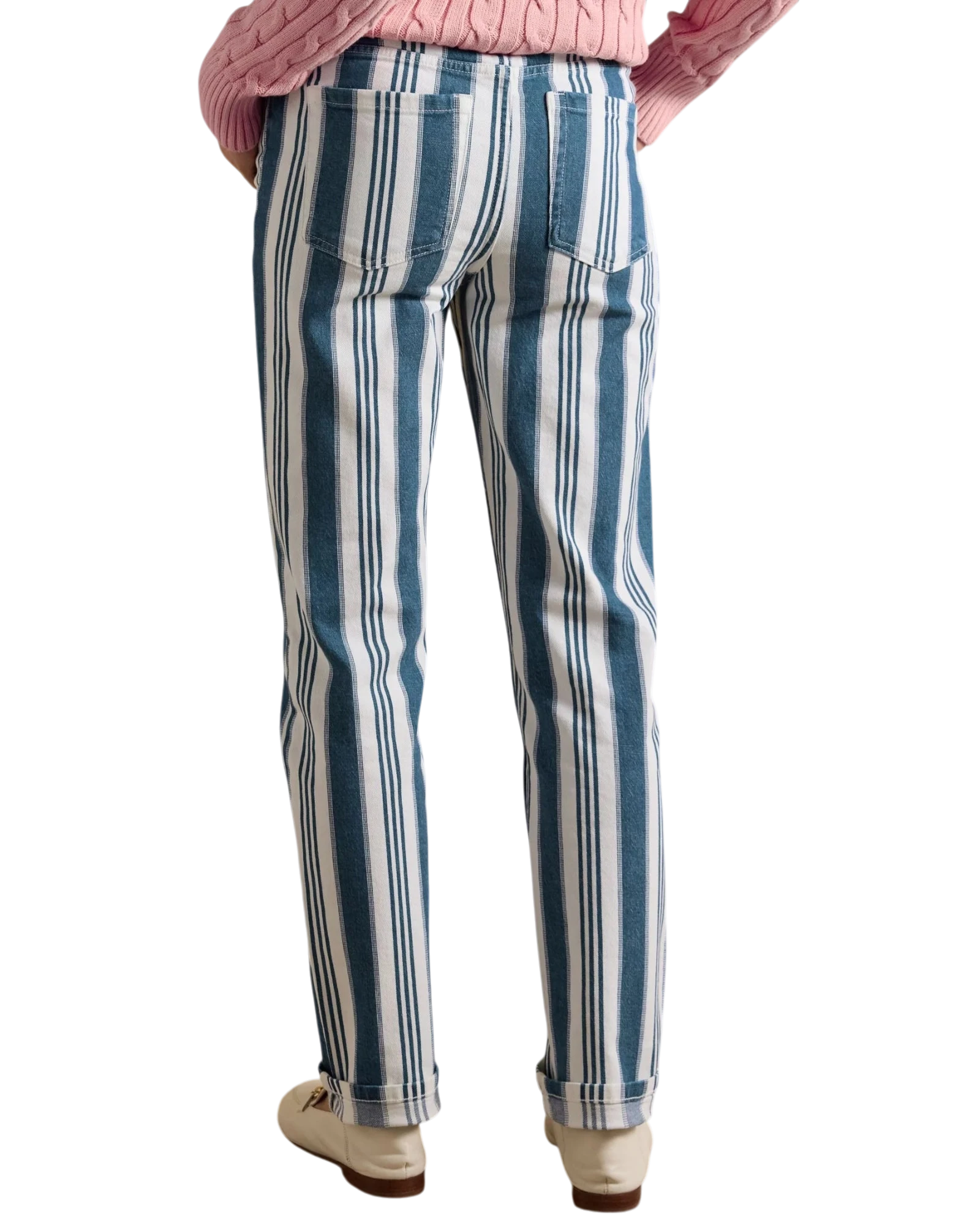 Striped Straight Fit Mid Rise Jeans - Blue