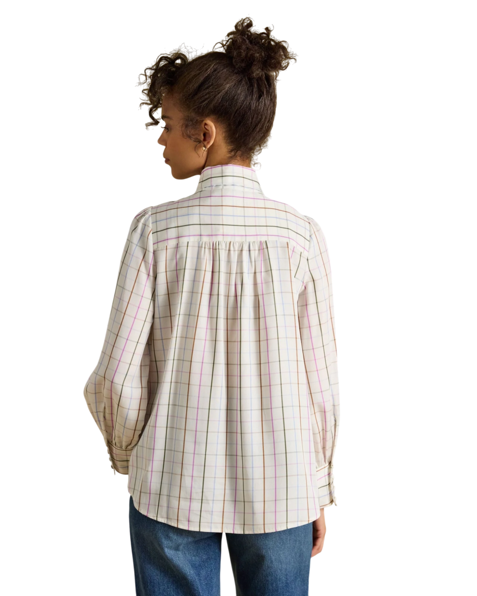 Tabby Tie Neck Blouse - Cream Tattersall Check