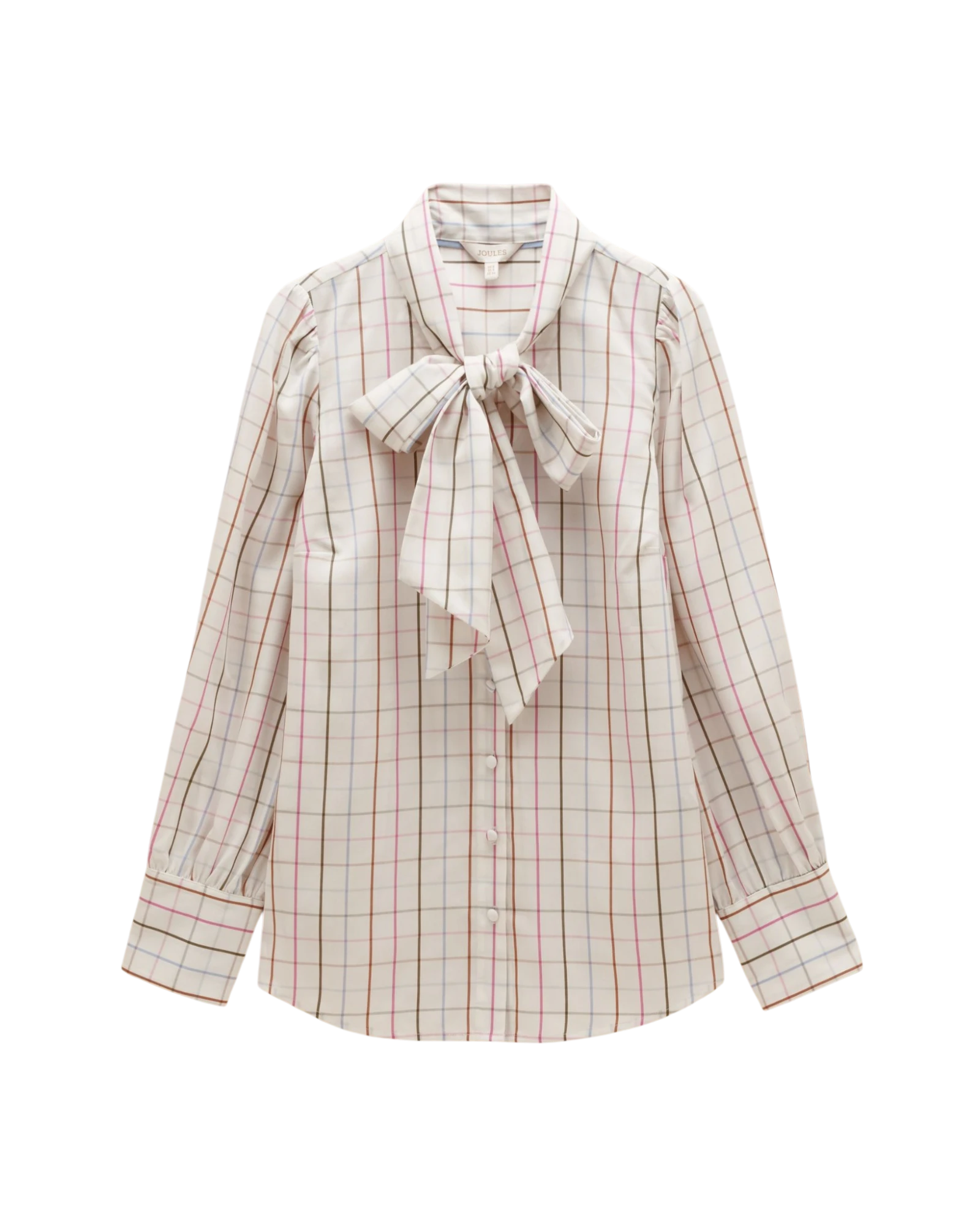 Tabby Tie Neck Blouse - Cream Tattersall Check
