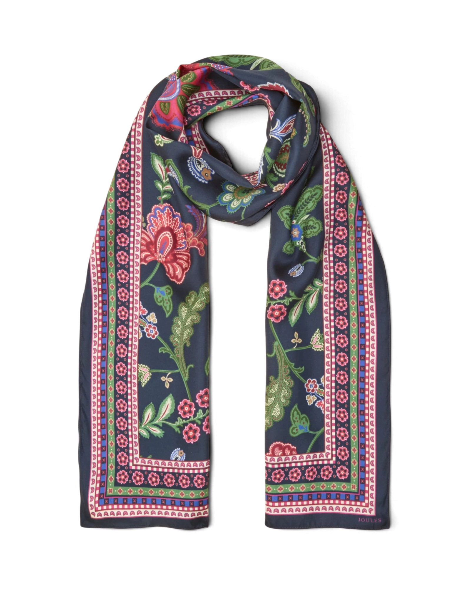 Windsor Silk Scarf - Navy & Pink Floral