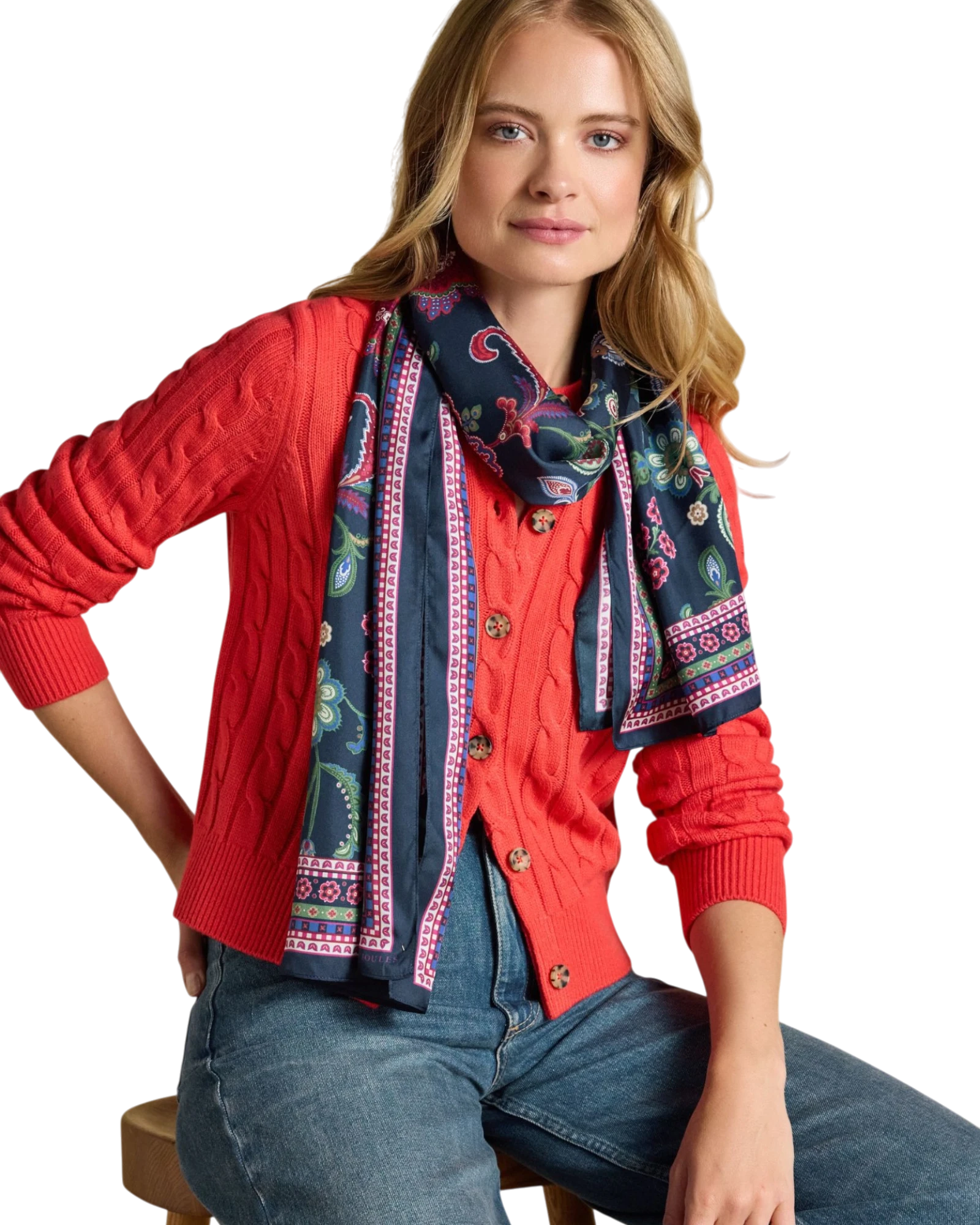 Windsor Silk Scarf - Navy & Pink Floral