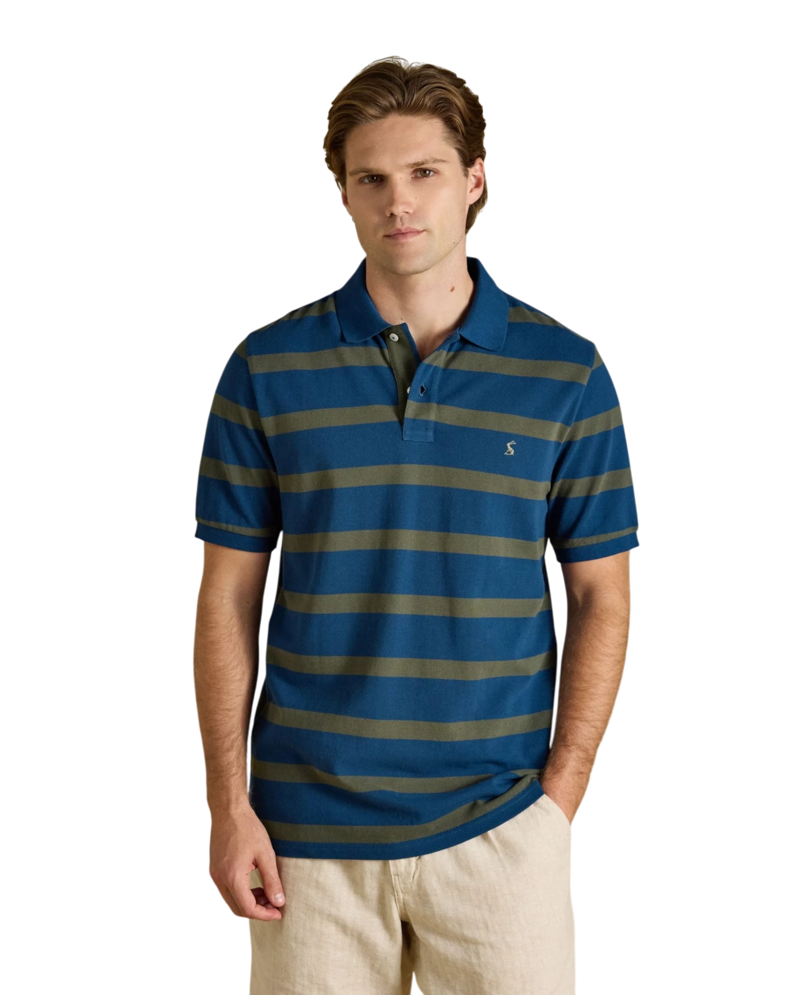 Woody Striped Polo Shirt - Navy/Khaki