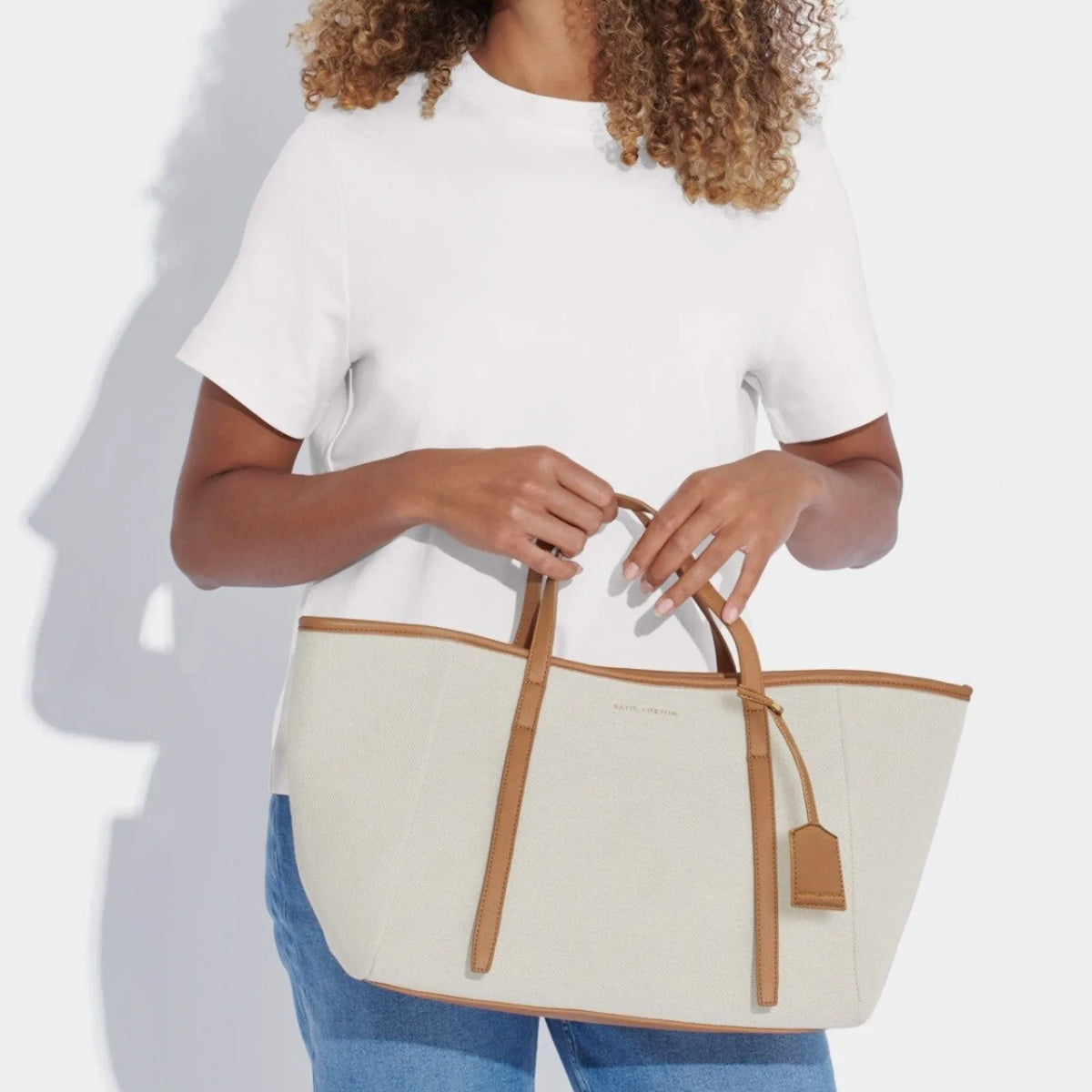 Katie Loxton Capri Canvas Tote Bag Tan Off White