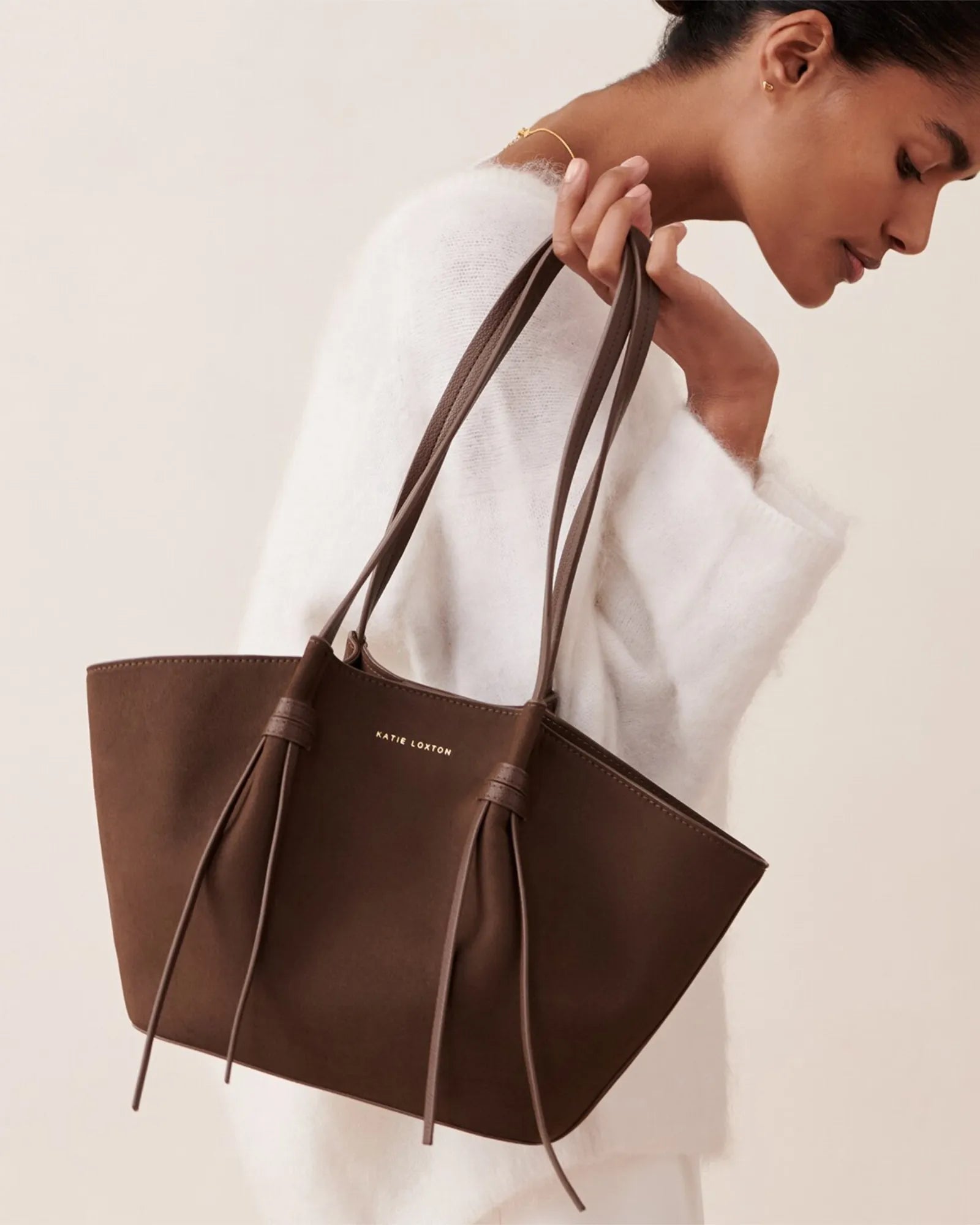 Celina Small Suedette Tote Bag - Chocolate