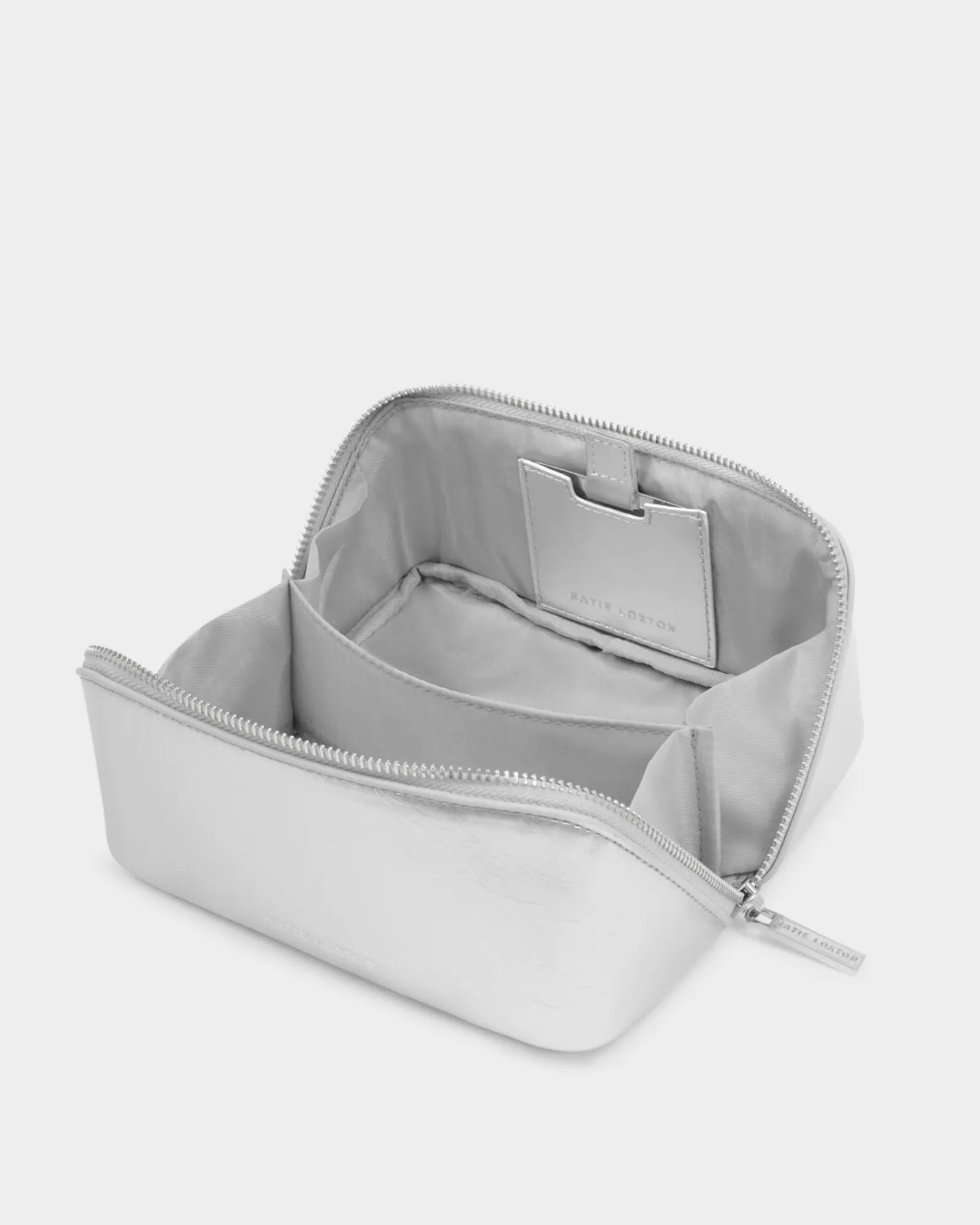 Fold Out Mirror Make Up Bag - Silver