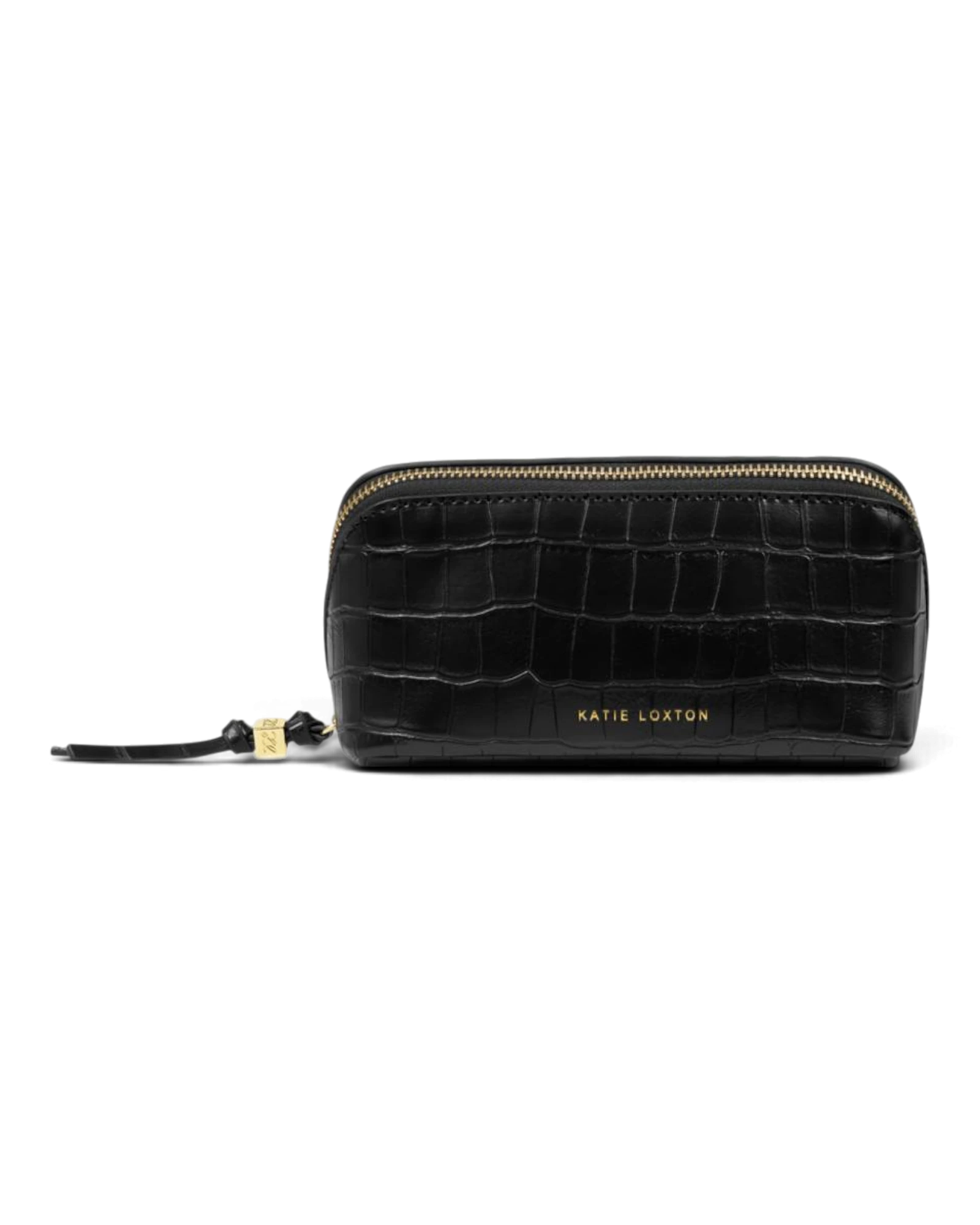 Fold Out Mirror Makeup Bag - Black Croc