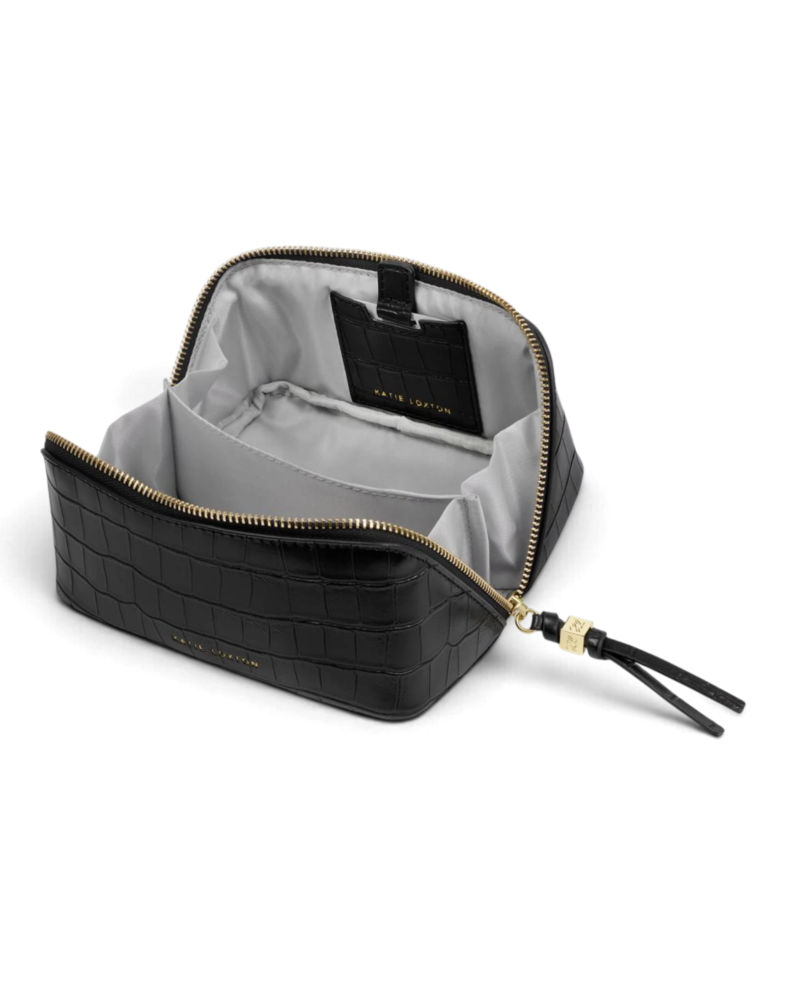 Fold Out Mirror Makeup Bag - Black Croc