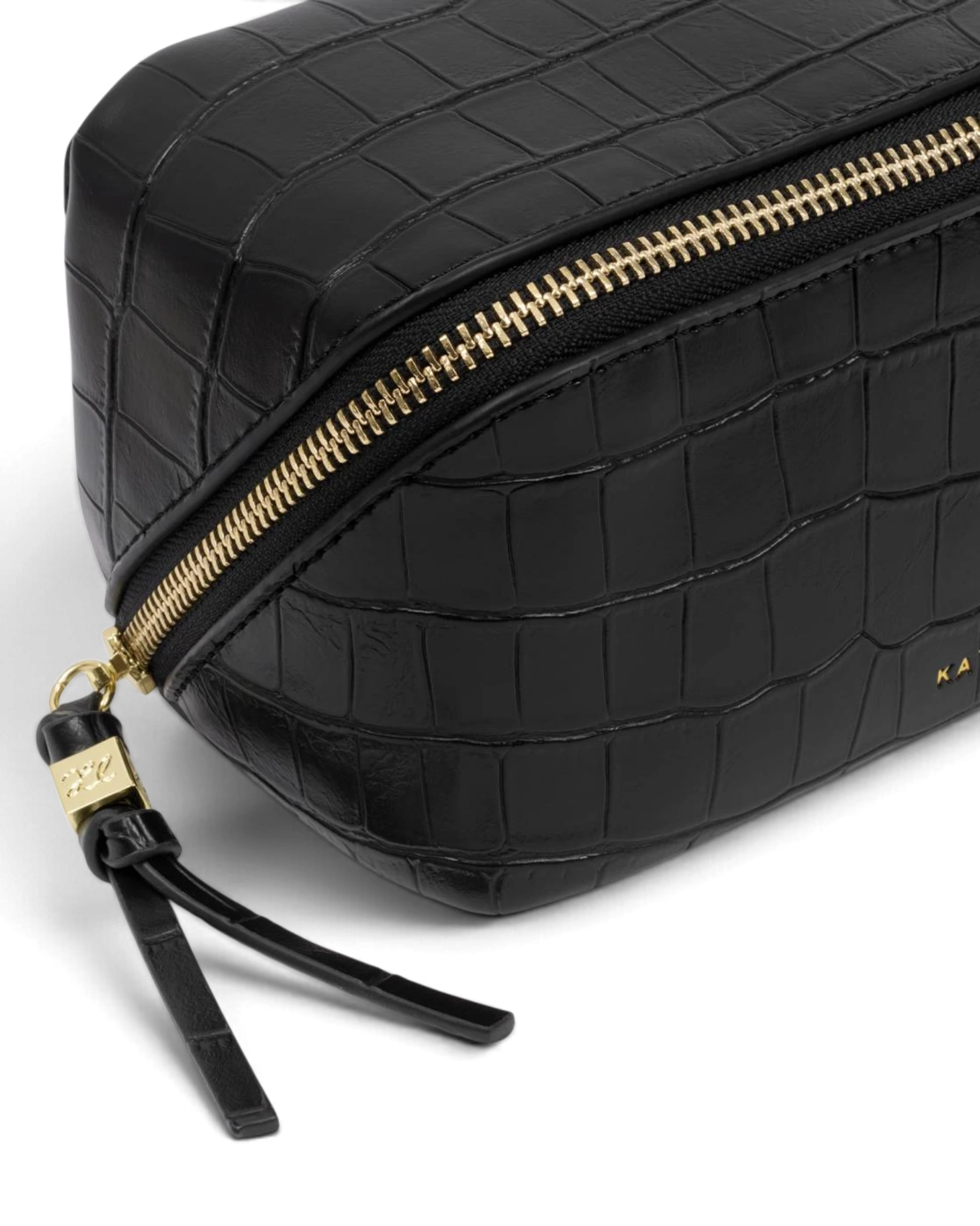 Fold Out Mirror Makeup Bag - Black Croc