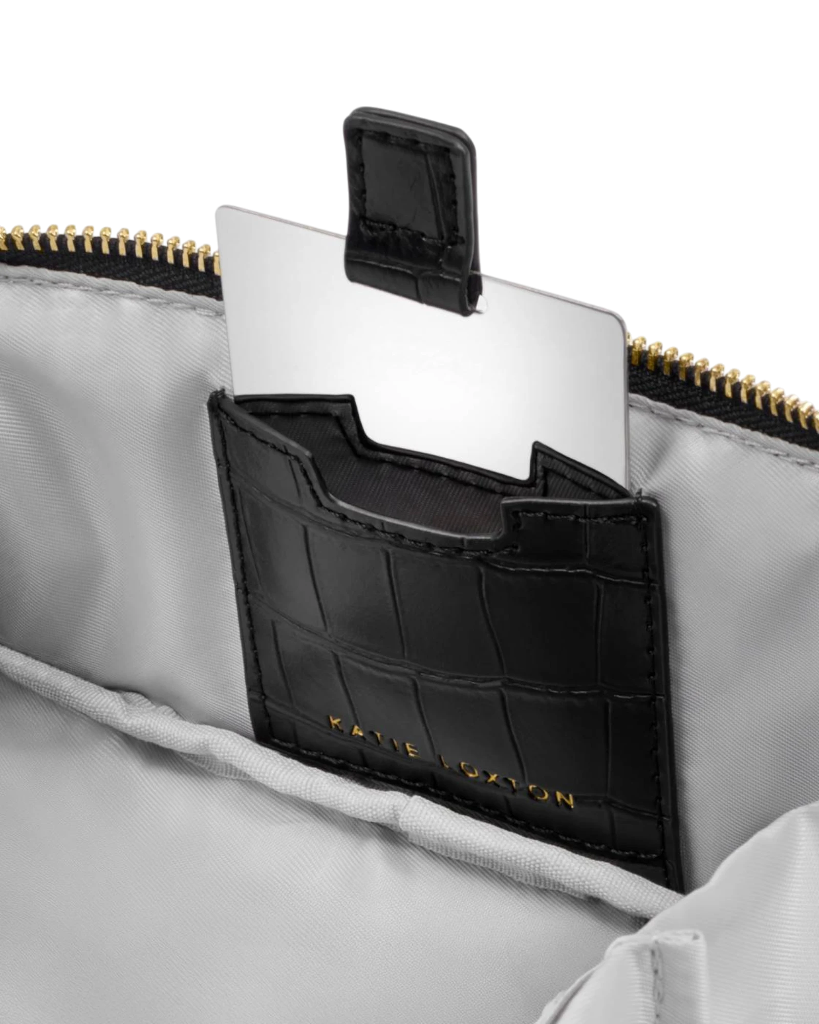 Fold Out Mirror Makeup Bag - Black Croc