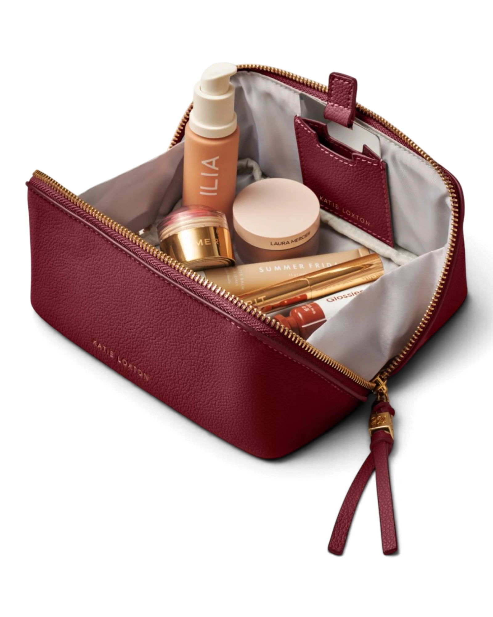 Fold Out Mirror Makeup Bag - Cherry