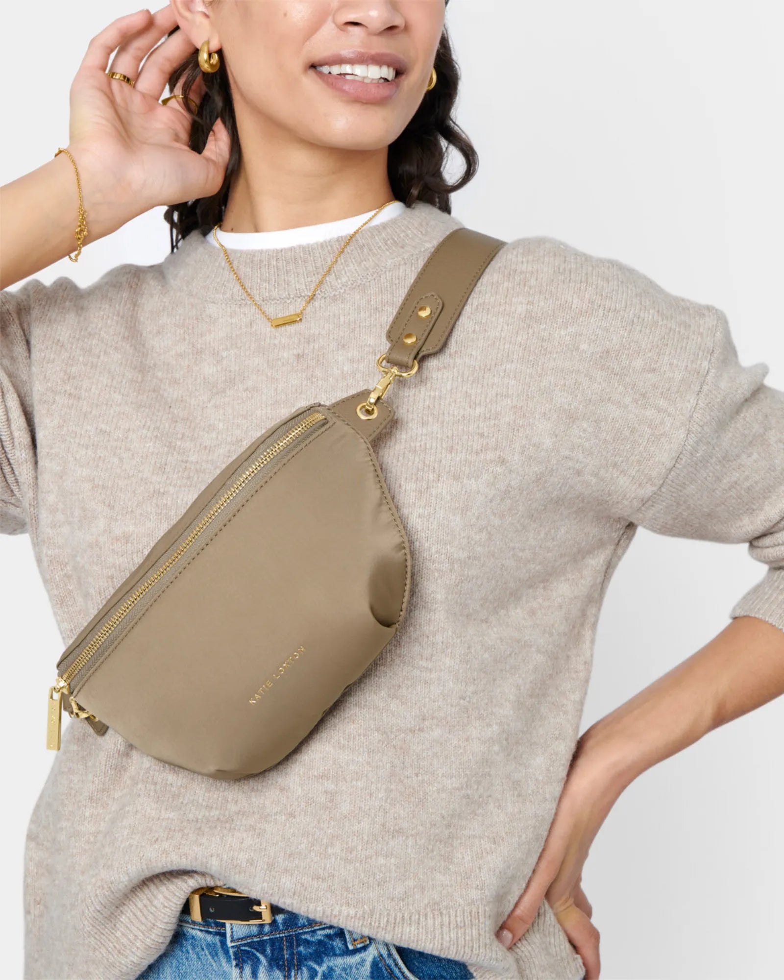 Nylon-Luxe Belt Bag - Taupe
