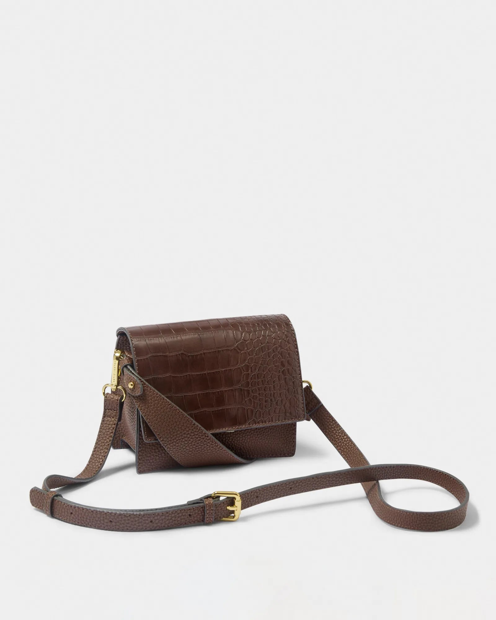 Orla Chocolate Mini Faux Croc Crossbody Bag
