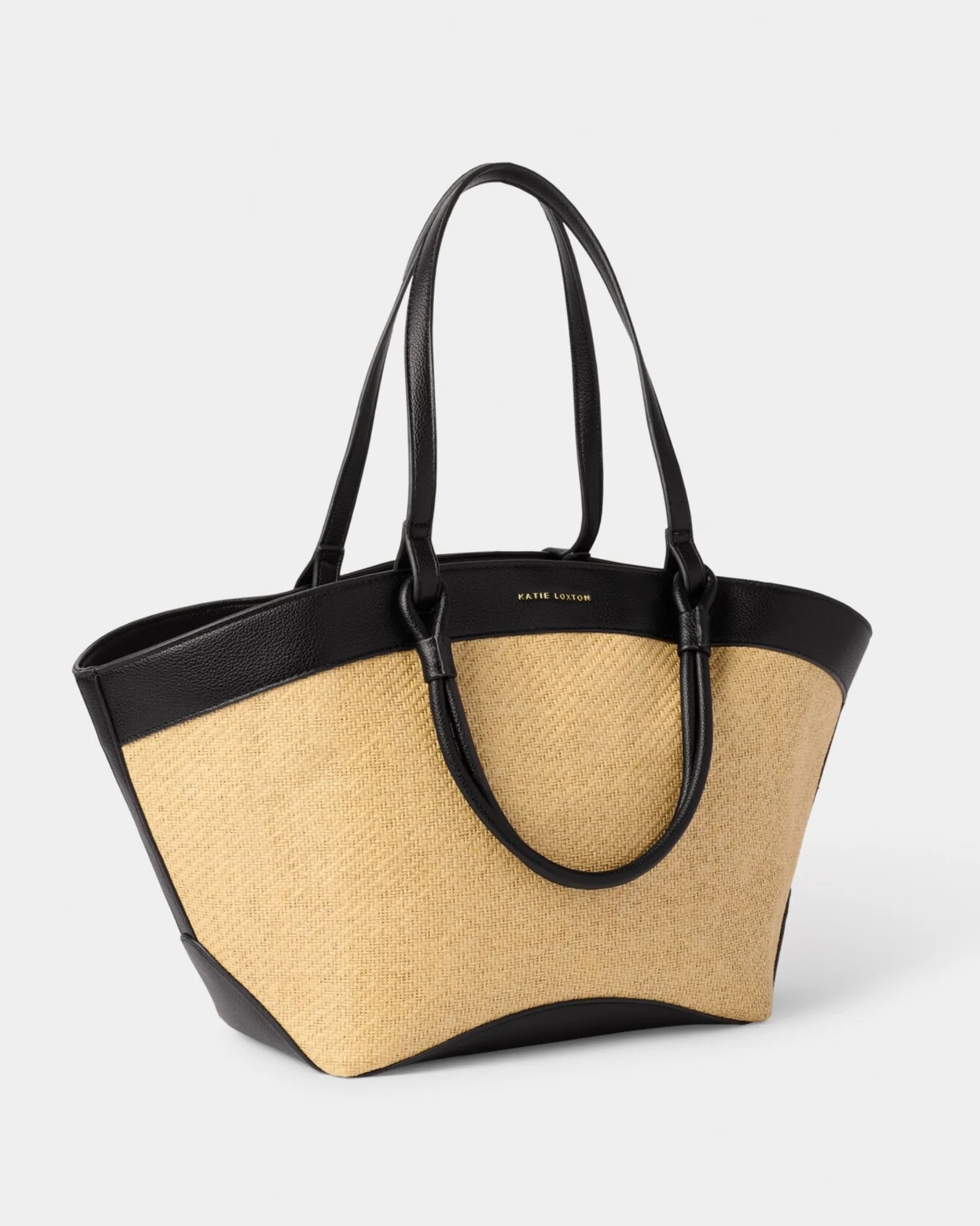 Riviera Raffia Tote Bag - Black