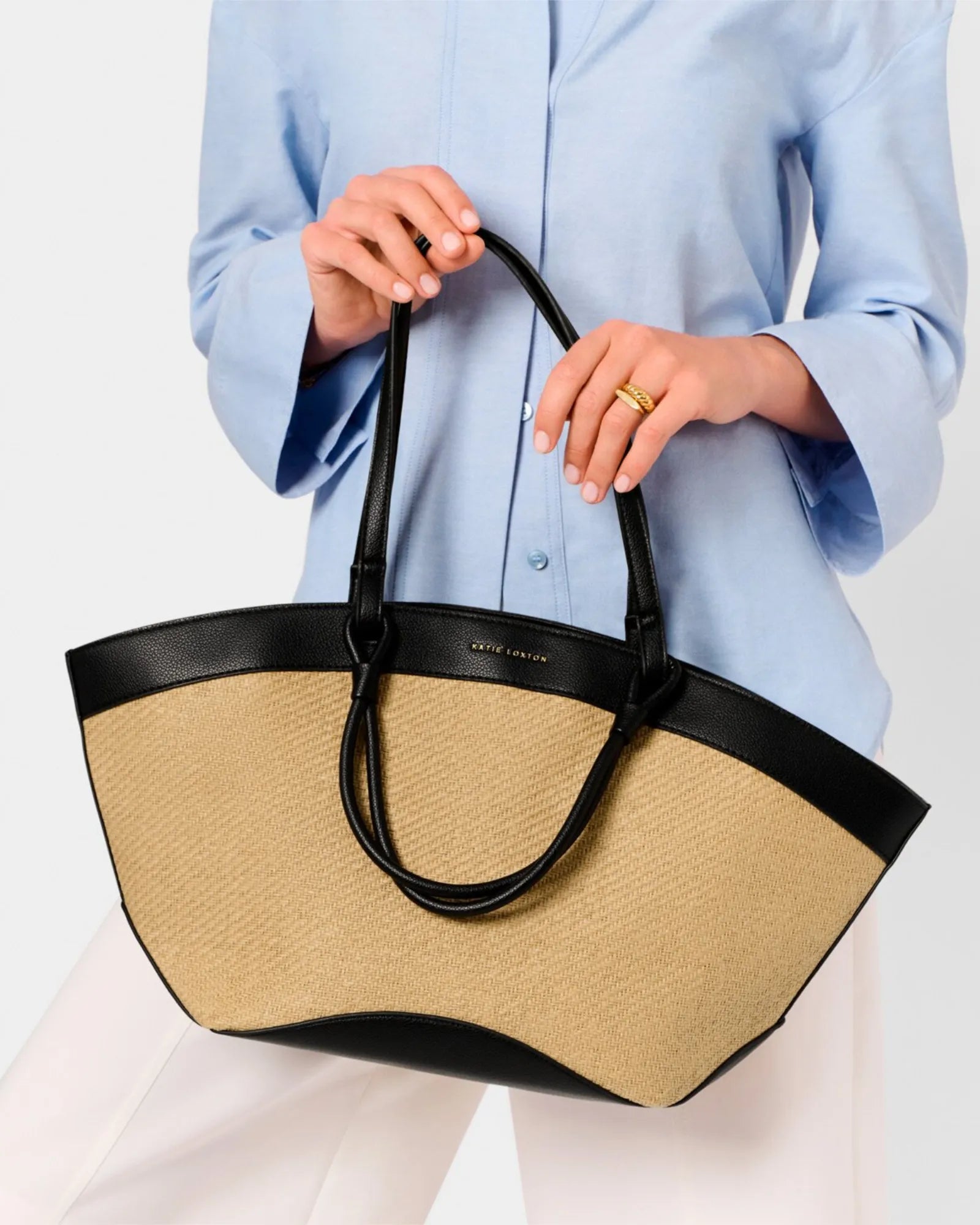 Riviera Raffia Tote Bag - Black