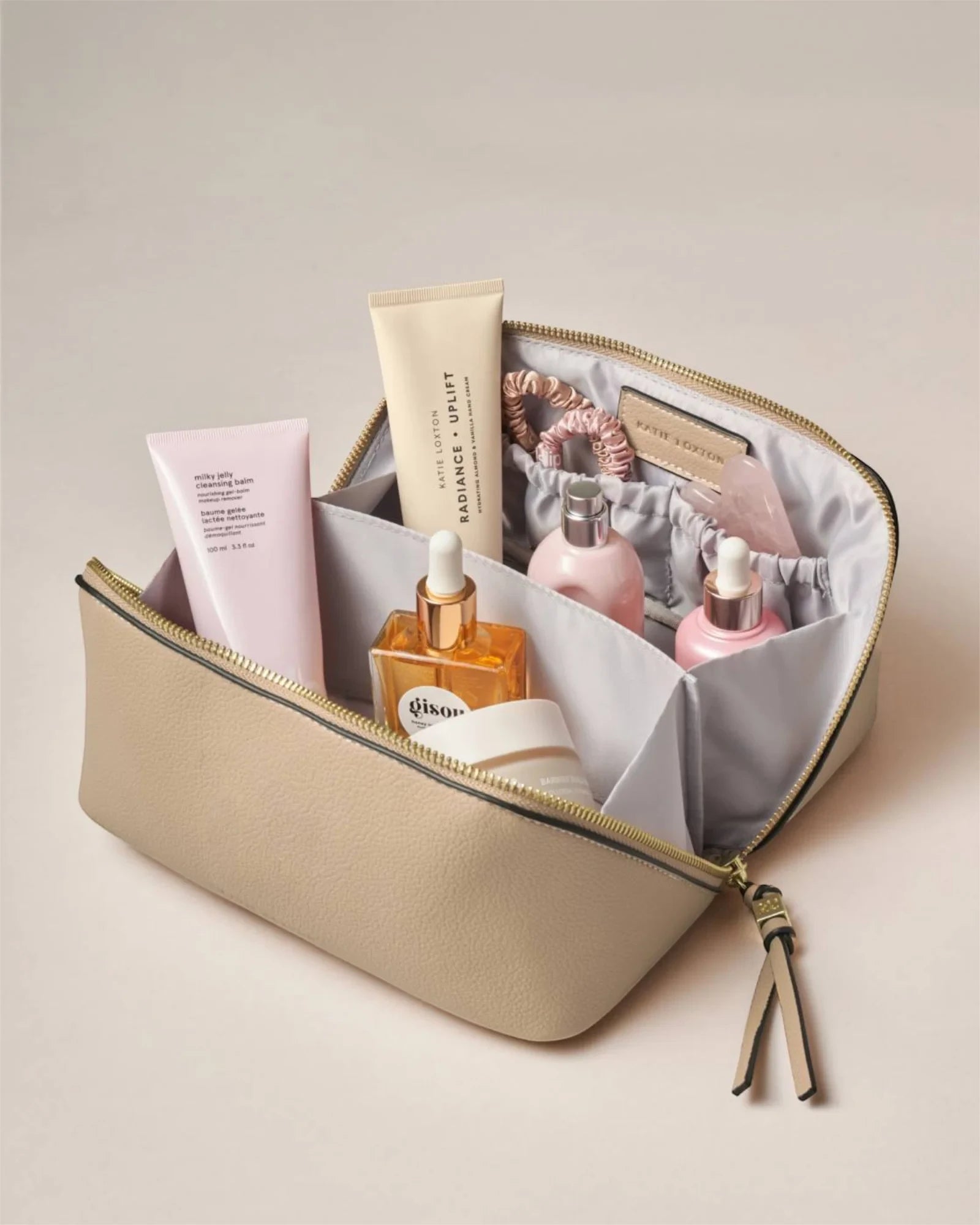 Soho Medium Makeup & Wash Bag - Light Taupe