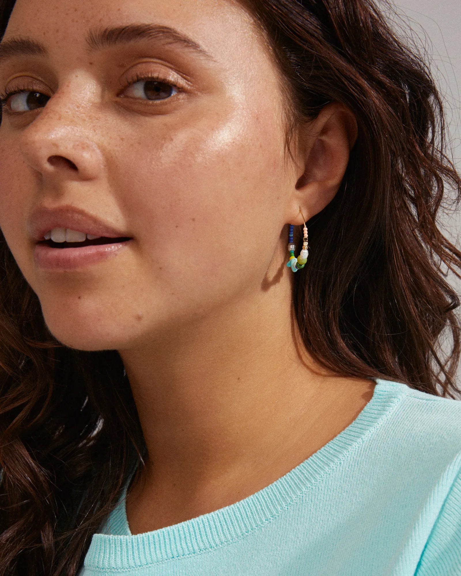 AUBRIE Hoop Earrings - Blue - Gold Plated