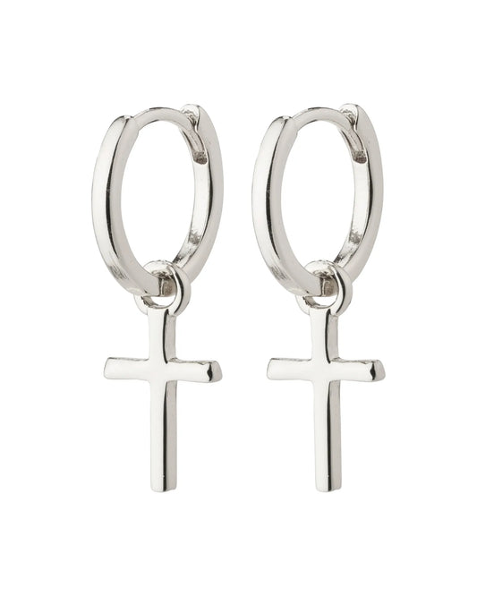 DAISY Recycled Cross Hoop Earrings - Silver Plated