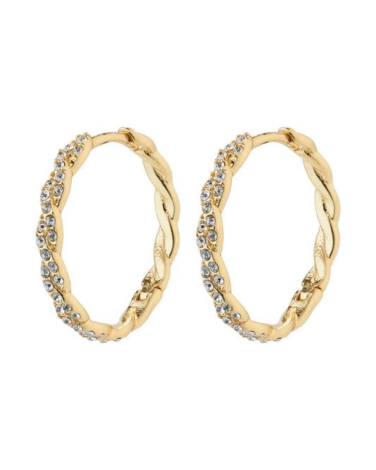Ezo Twisted Crystal Hoop Earrings - Gold Plated