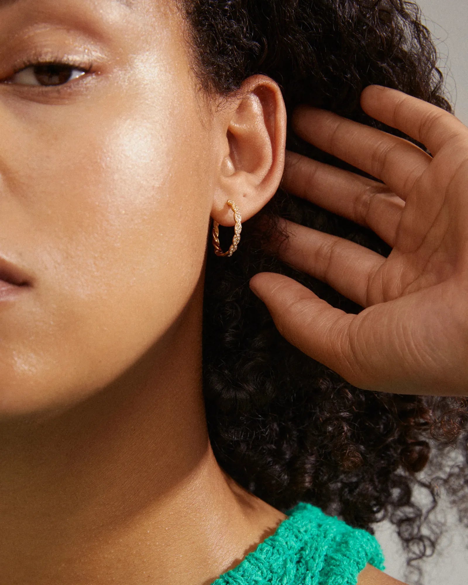 Ezo Twisted Crystal Hoop Earrings - Gold Plated