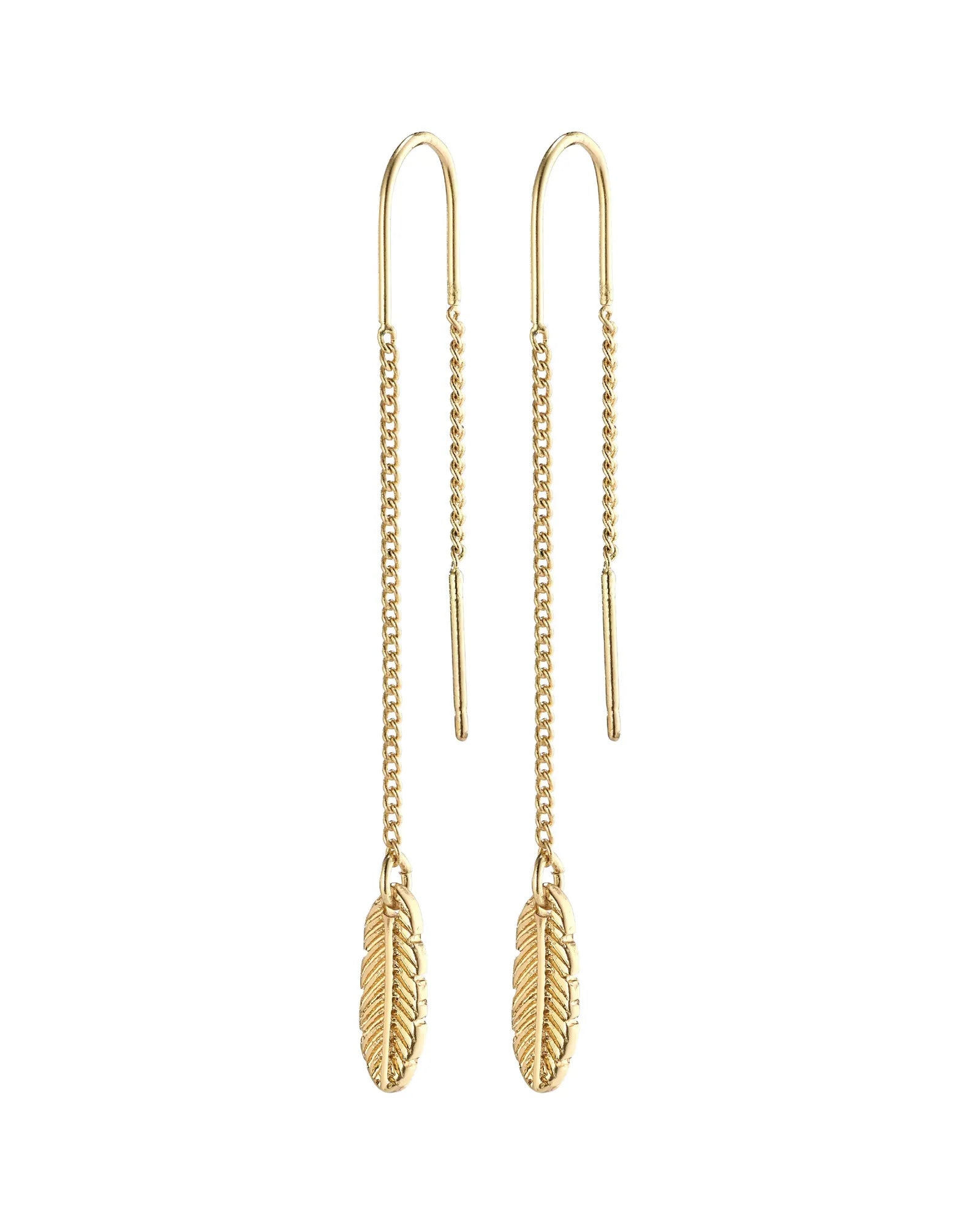 NINA Recycled Feather Chain Earrings - Gold Plated