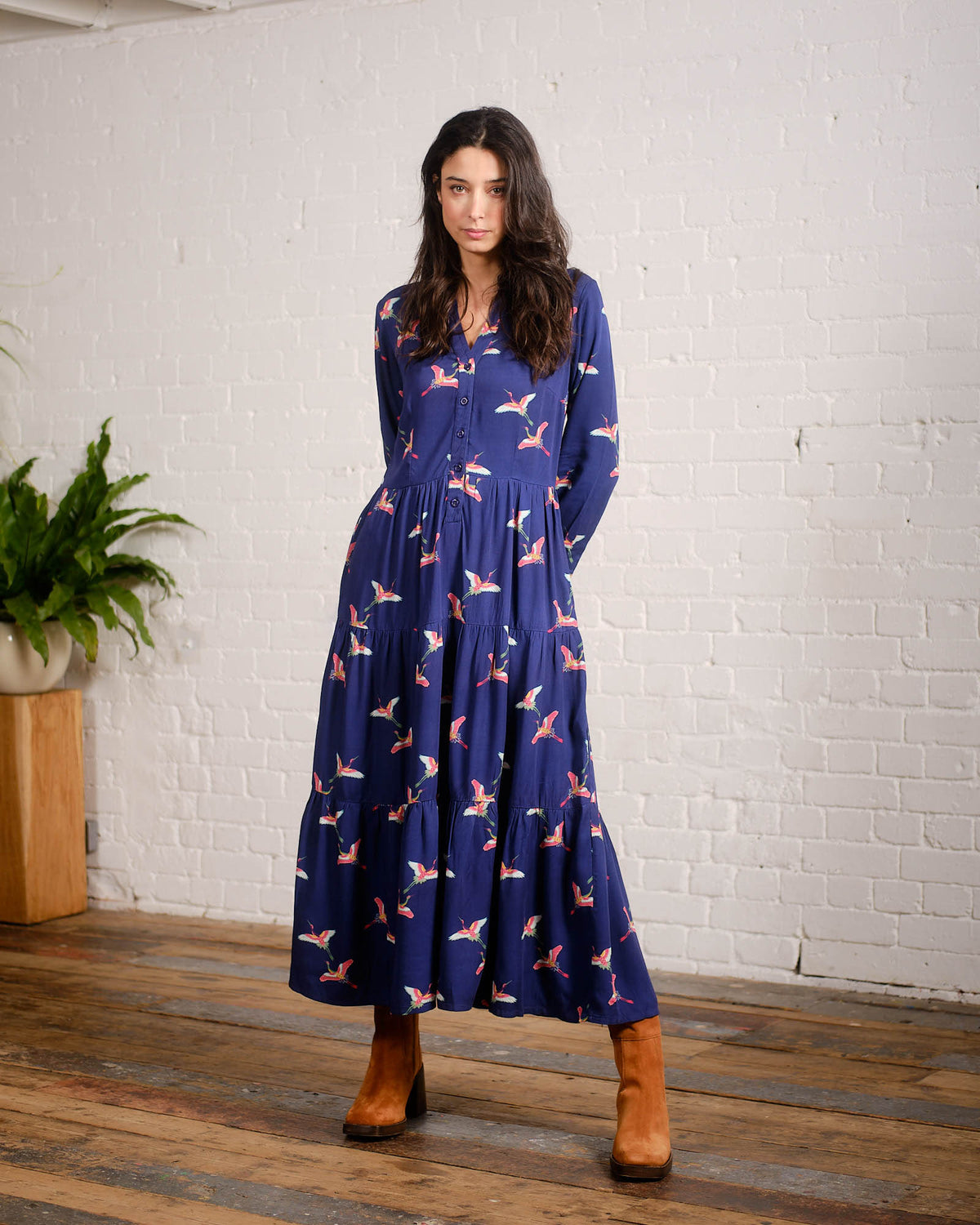 Pretty Vacant India Dress - Cranes – Beacon