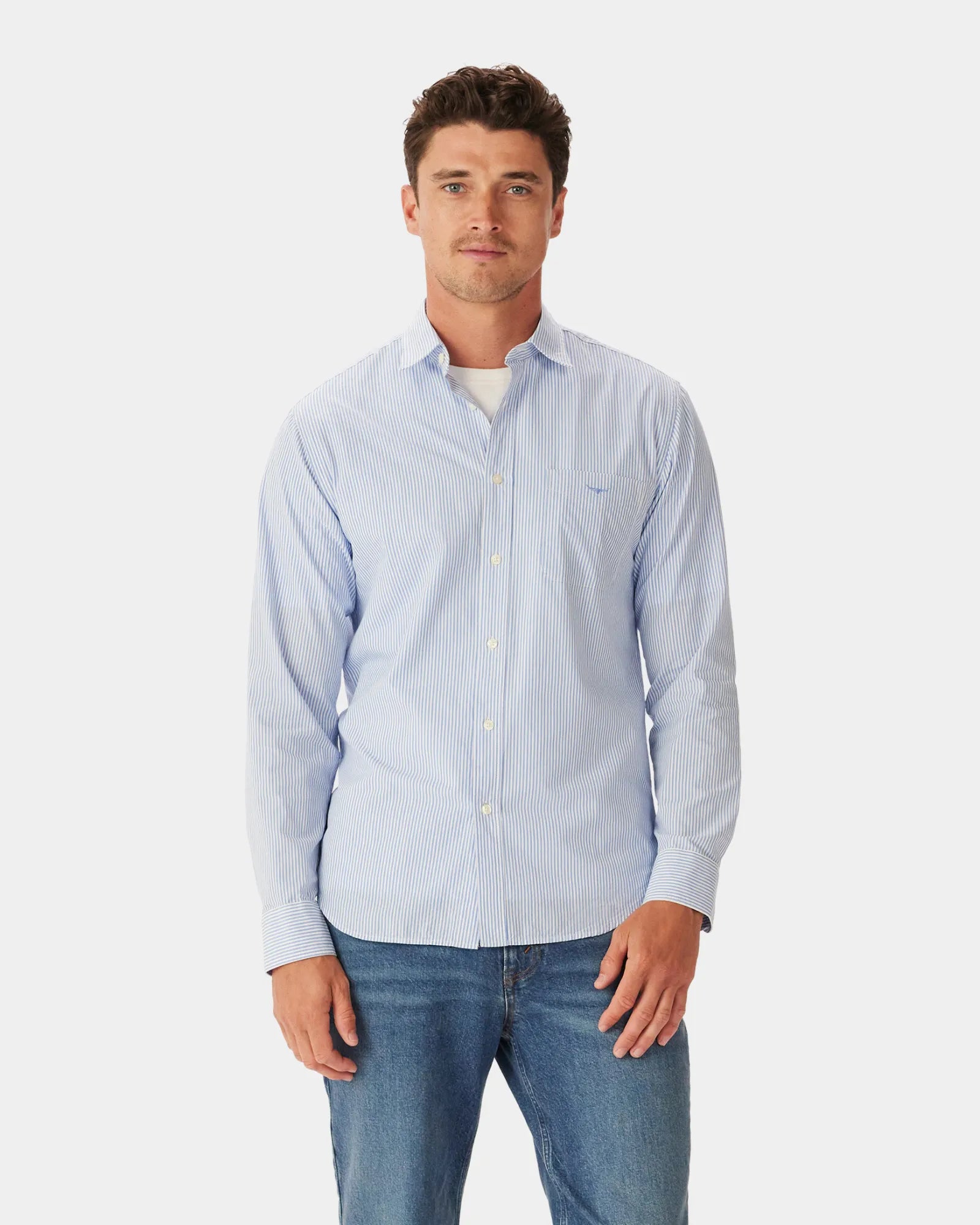 Regular Poplin Stripe Shirt - Blue/White