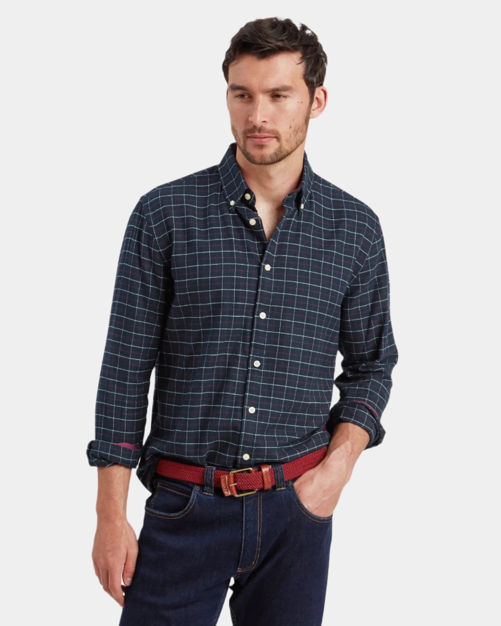 Aldeburgh Tailored Shirt - Navy/Red/Ecru Check