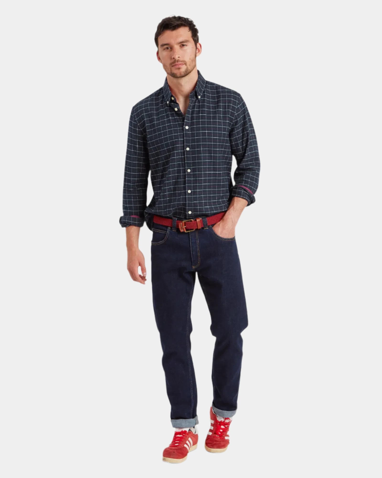 Aldeburgh Tailored Shirt - Navy/Red/Ecru Check