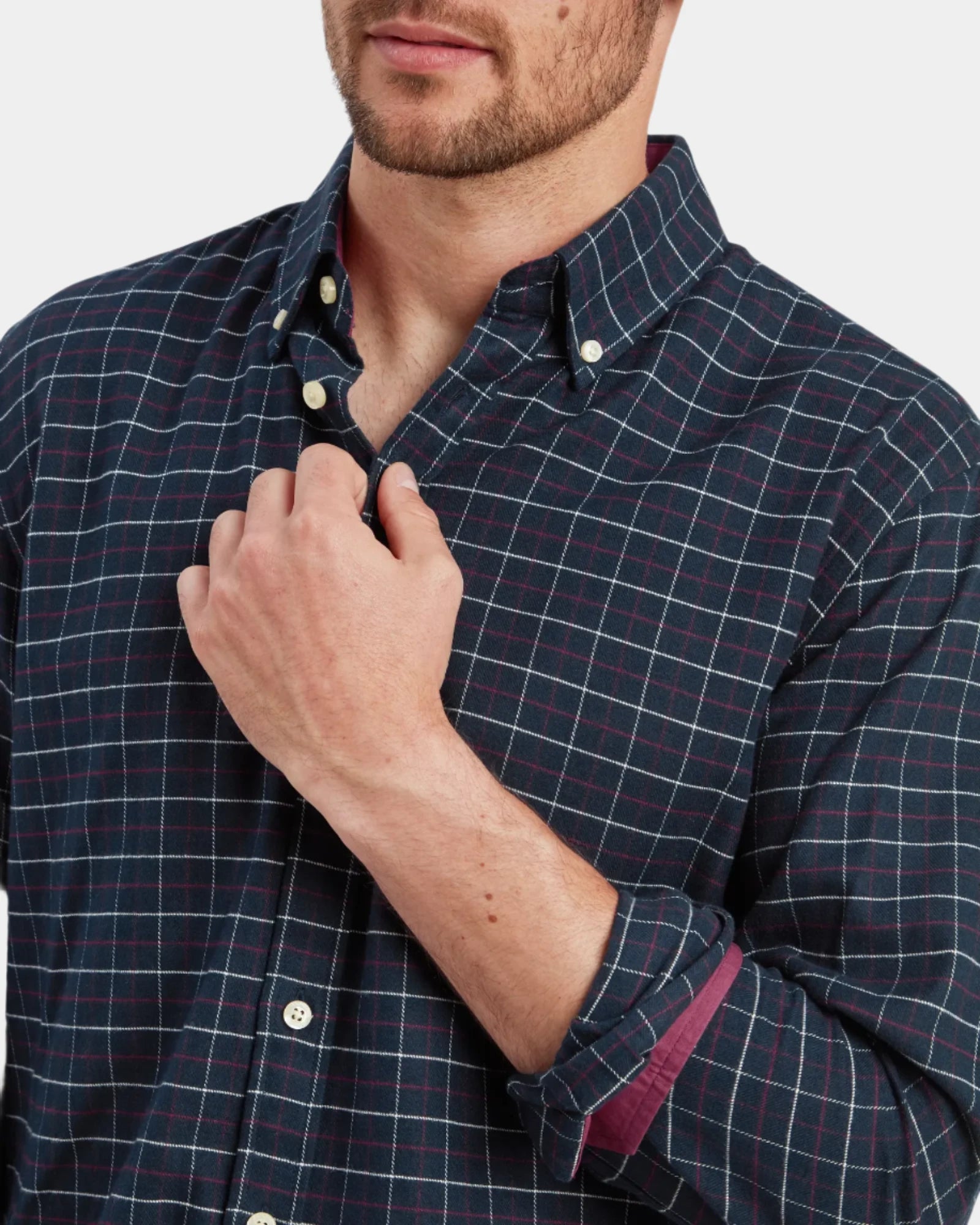 Aldeburgh Tailored Shirt - Navy/Red/Ecru Check
