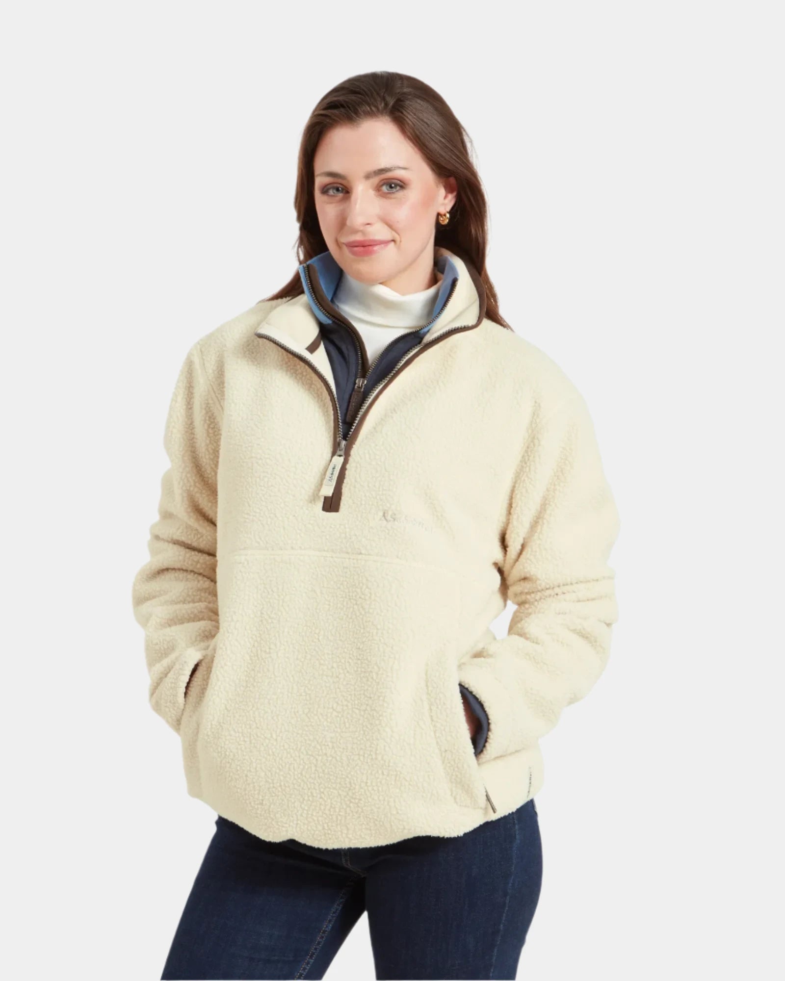 Schoffel Berkeley Ecru Unisex Retro Quarter Zip Fleece