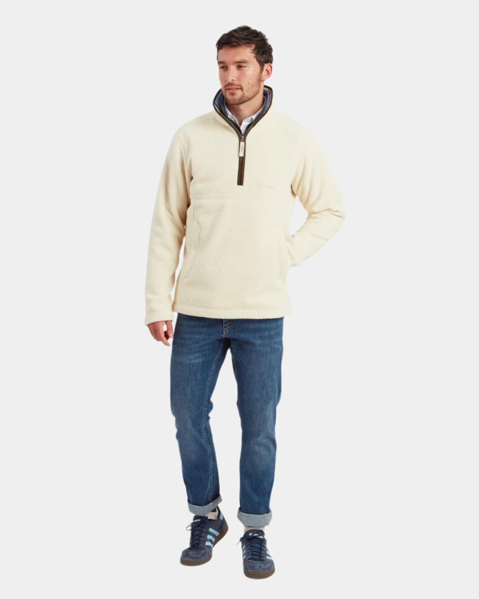 Schoffel Berkeley Ecru Unisex Retro Quarter Zip Fleece