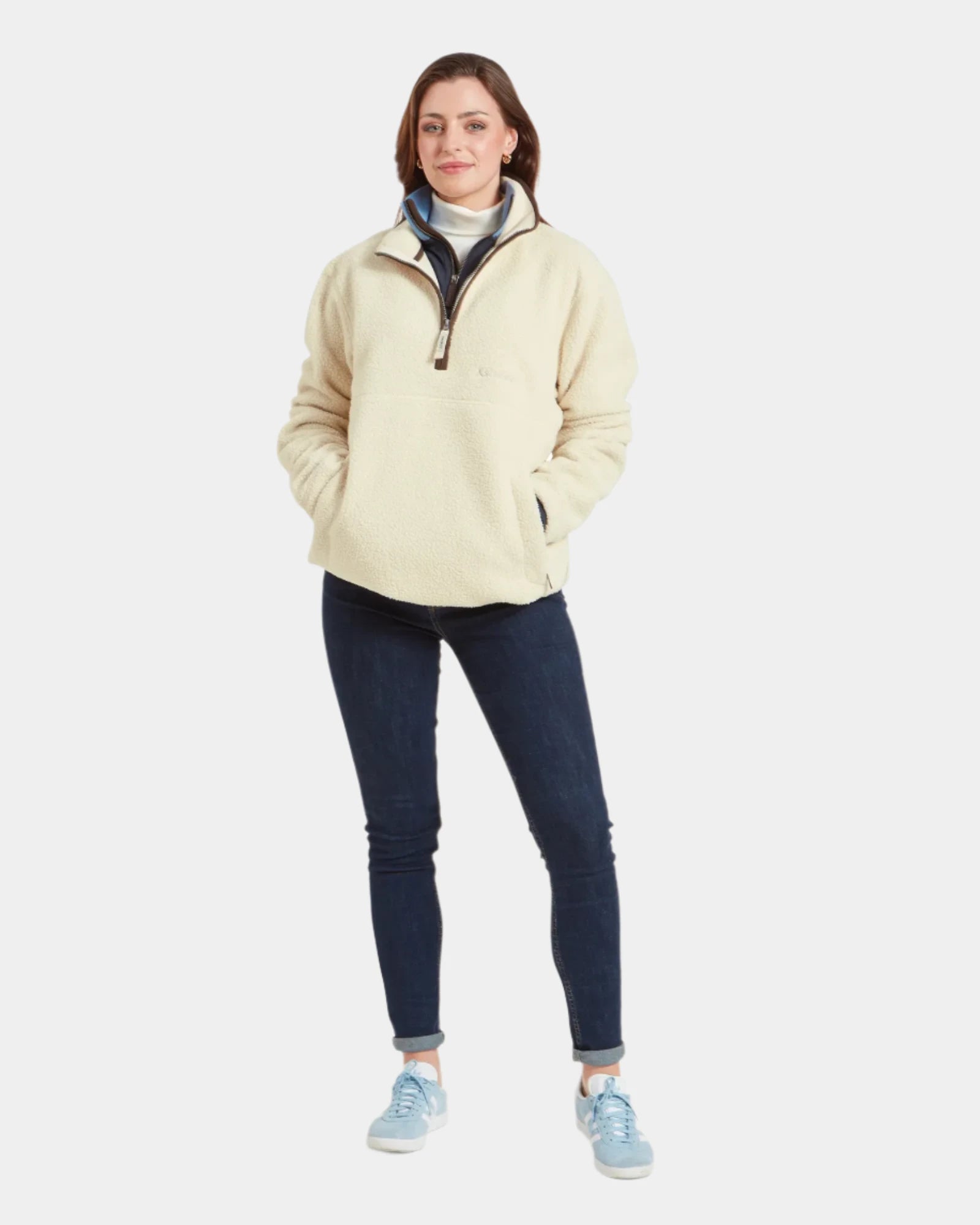 Schoffel Berkeley Ecru Unisex Retro Quarter Zip Fleece