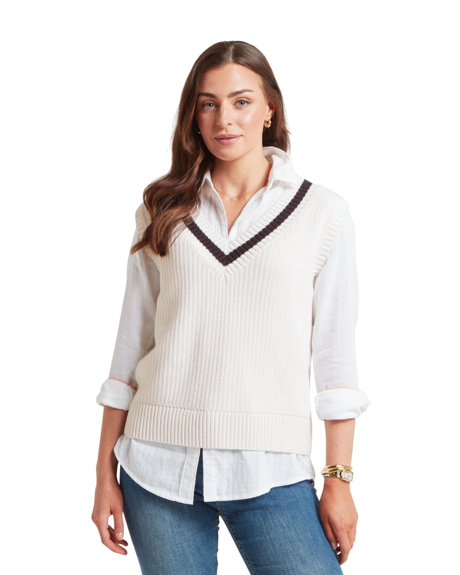 Hambledon Vest - Soft White/Navy