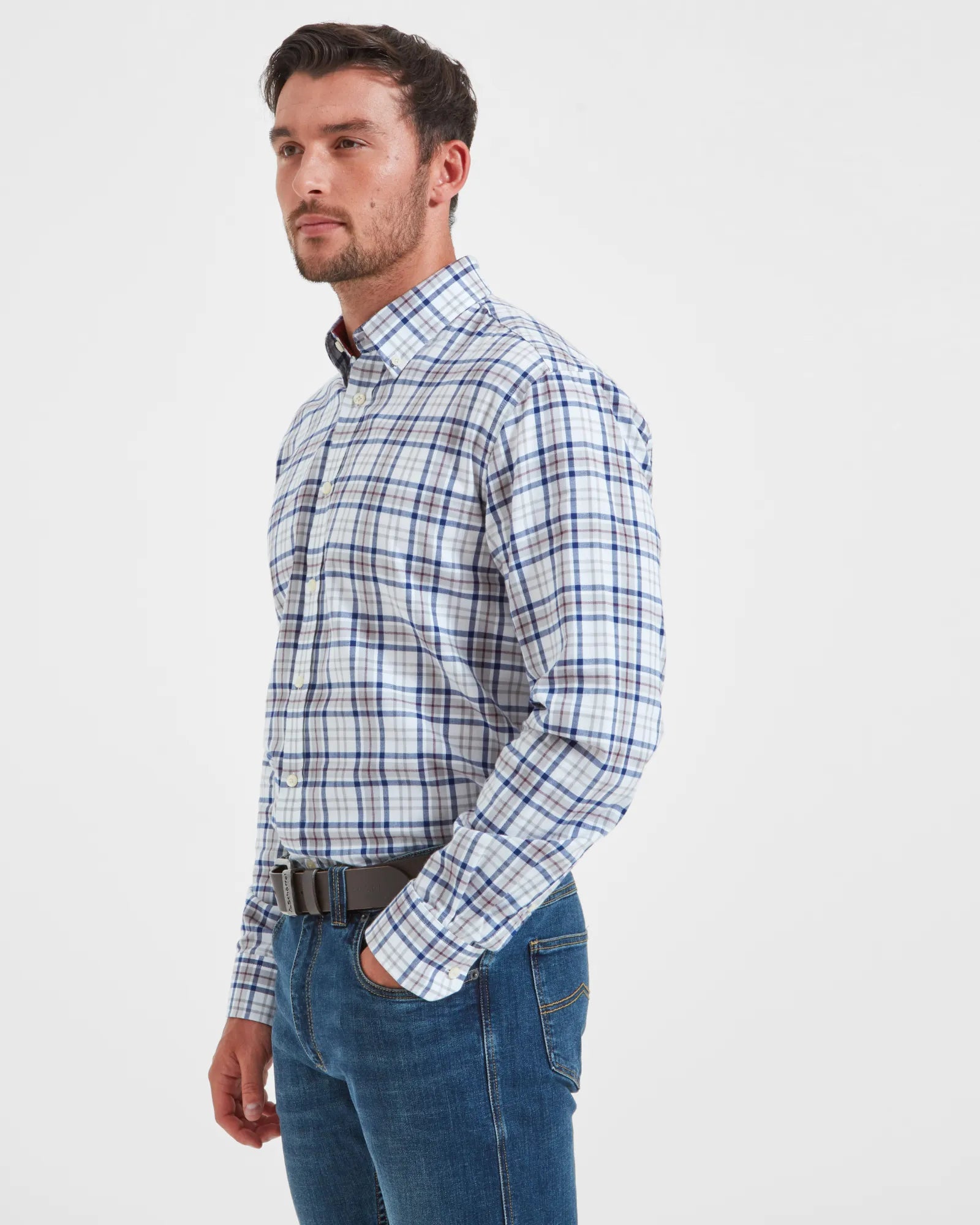 Healey Tailored Shirt - Damson/Grey/Indigo Check