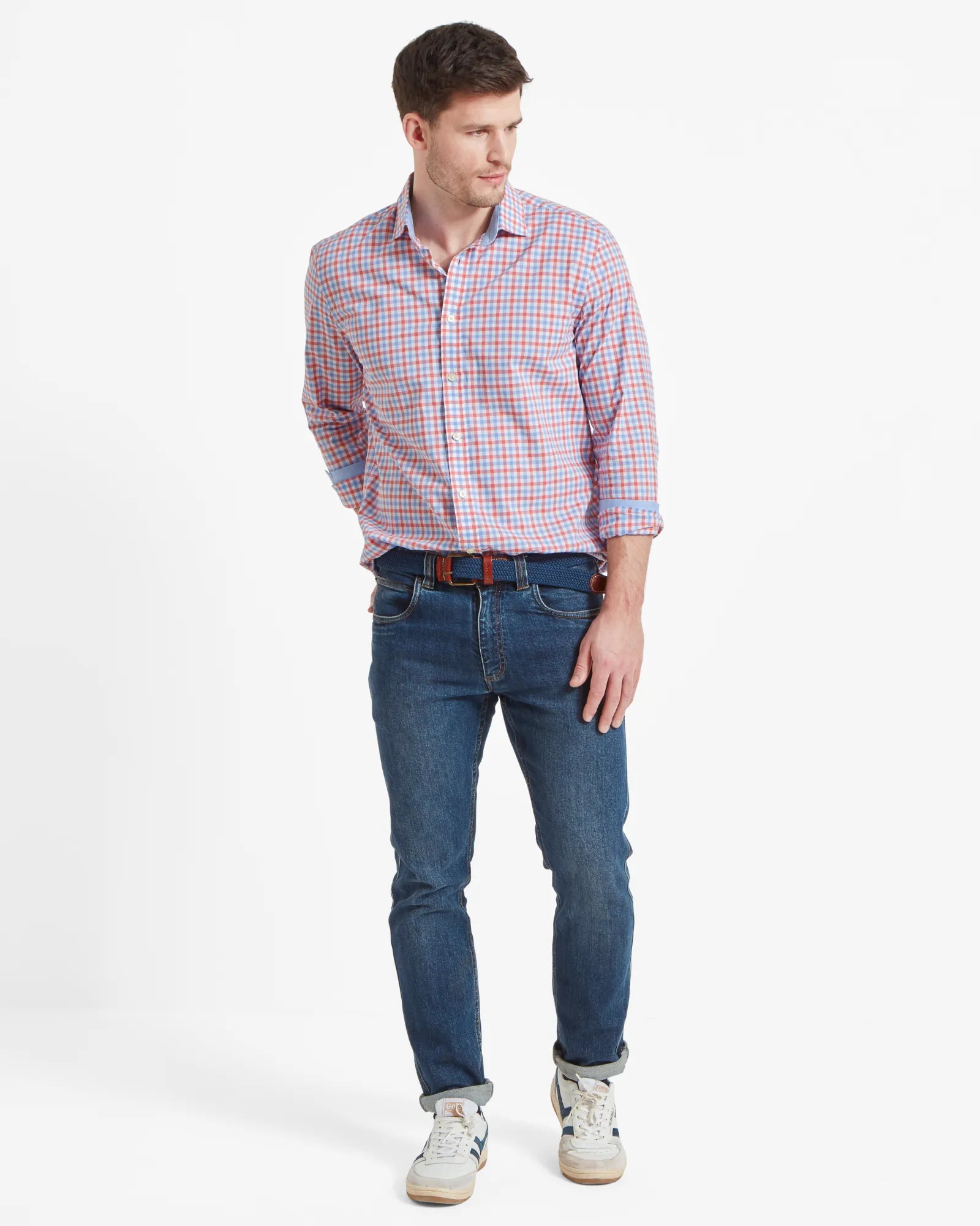 Hebden Tailored Shirt - Sun Coral/Sky Blue Check