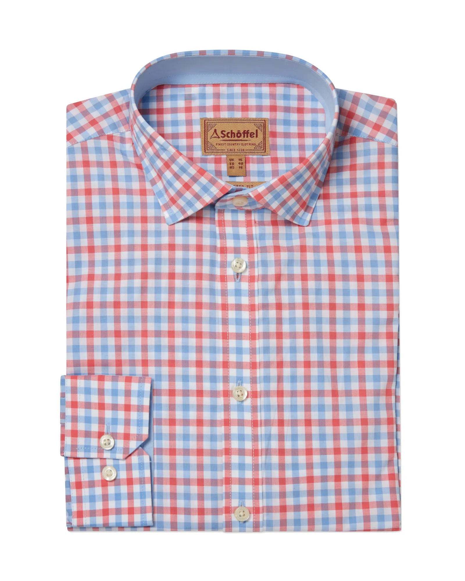 Hebden Tailored Shirt - Sun Coral/Sky Blue Check