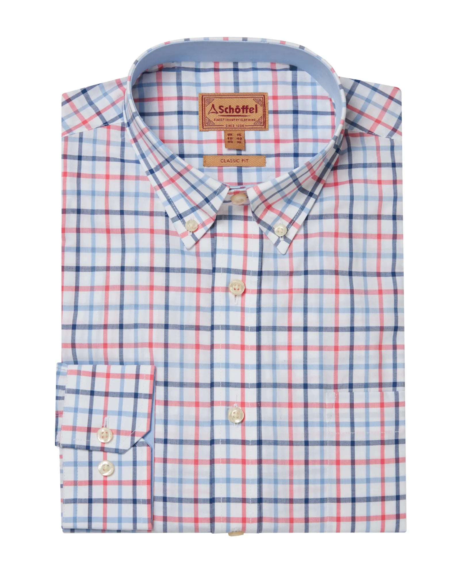 Holkham Classic Shirt - French Navy/Sky Blue/Sun Coral