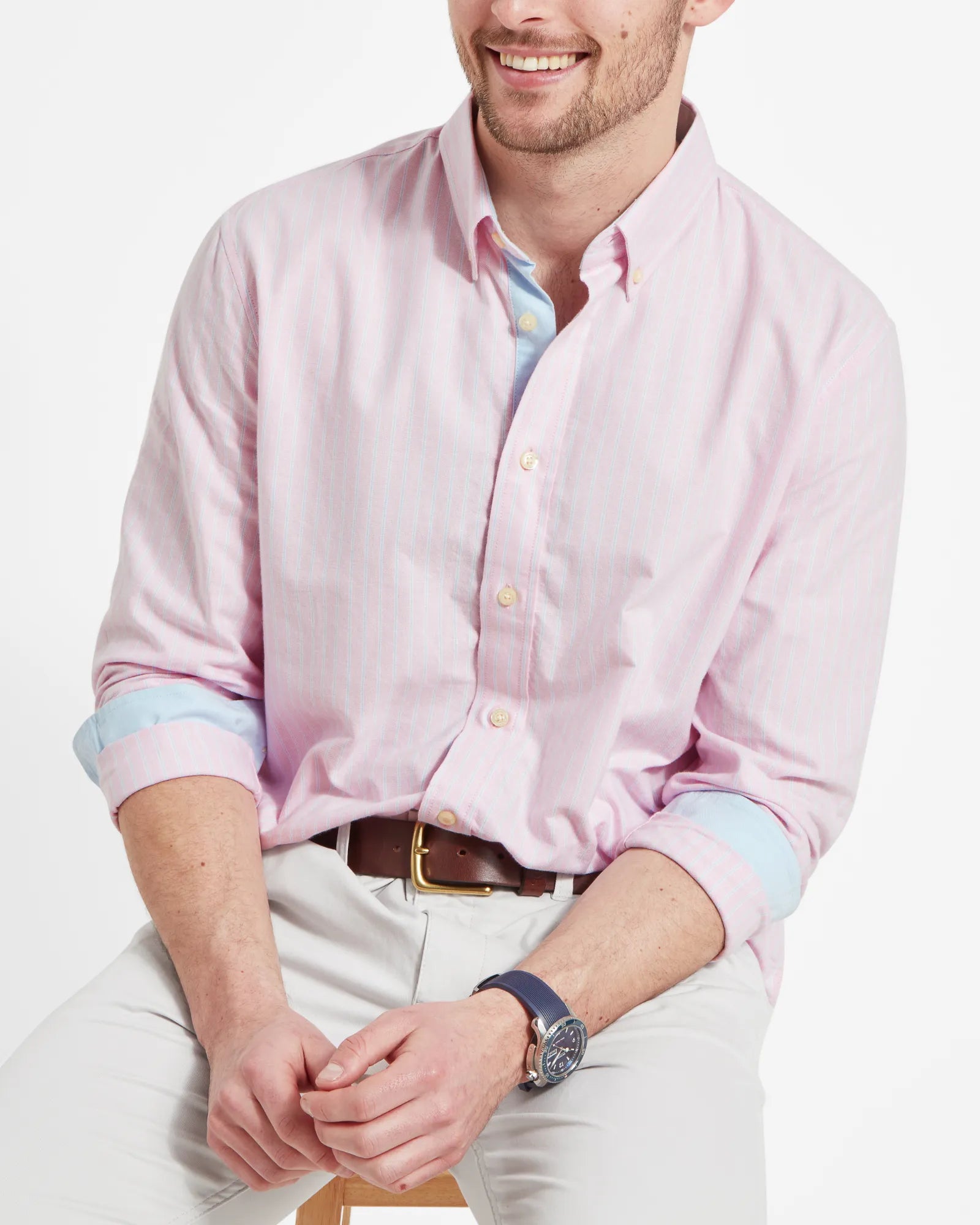 Holt Soft Oxford Tailored Shirt - Pink/Blue Stripe