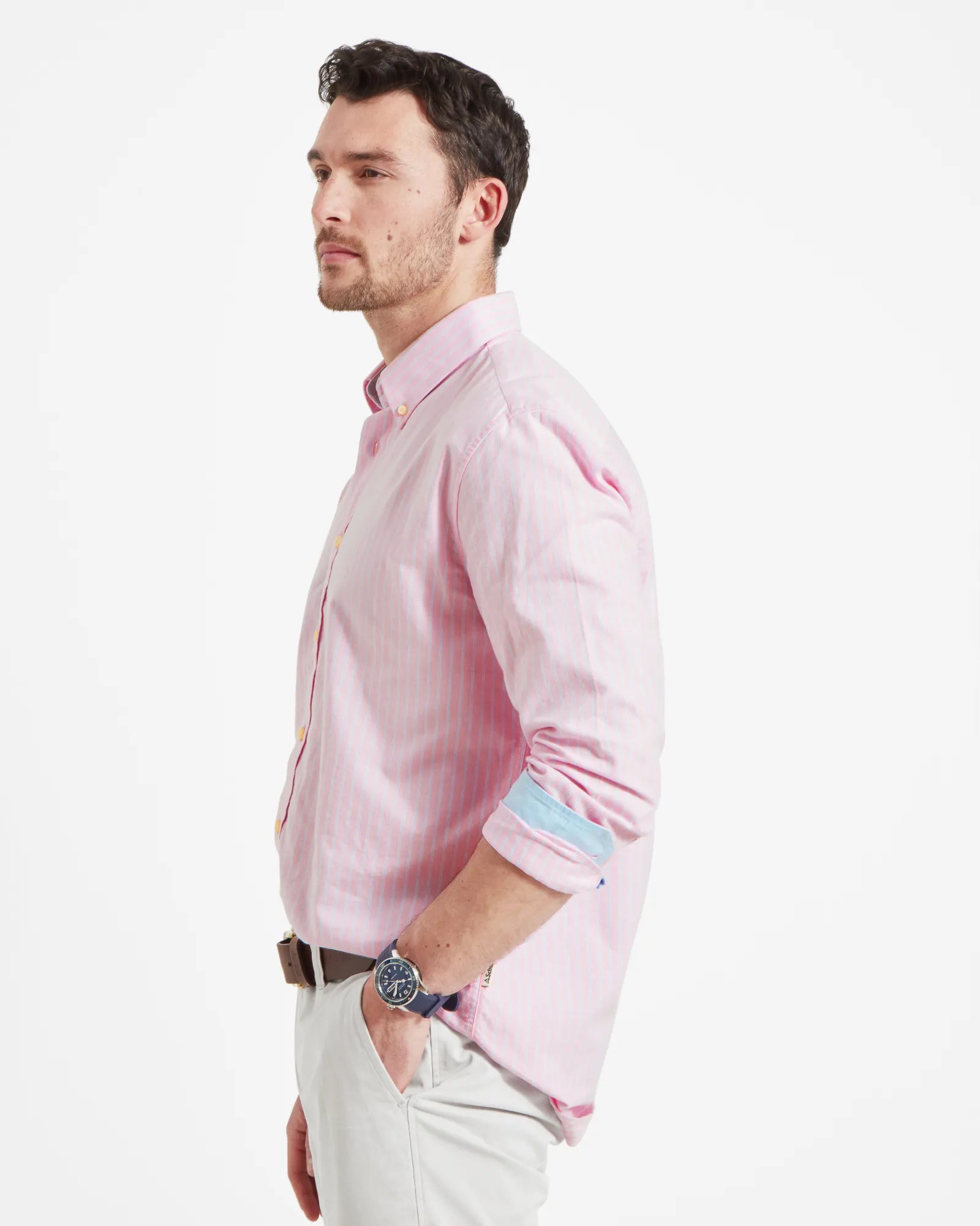 Holt Soft Oxford Tailored Shirt - Pink/Blue Stripe