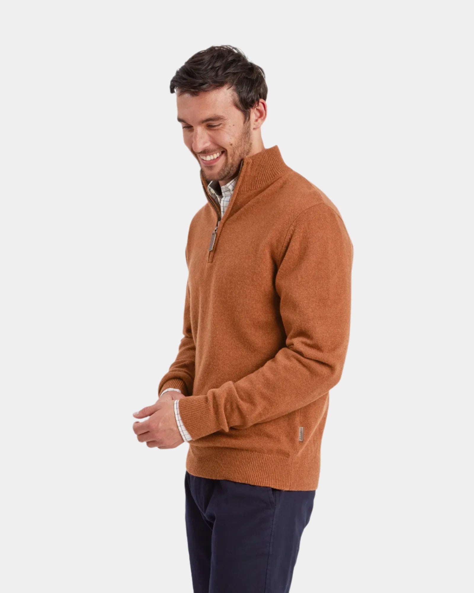 Lewis Brick Lambswool Quarter Zip Jumper