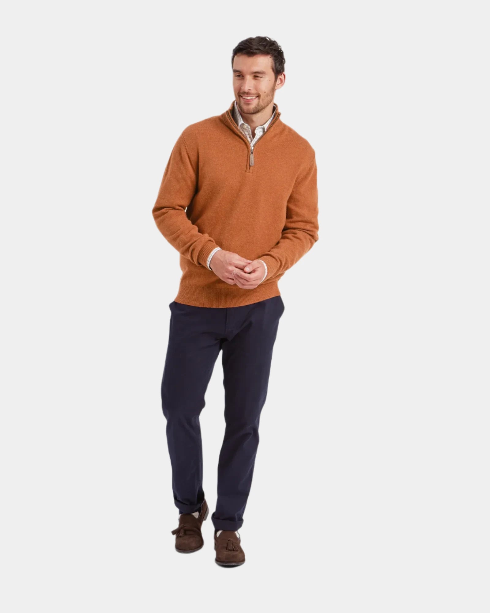 Lewis Brick Lambswool Quarter Zip Jumper