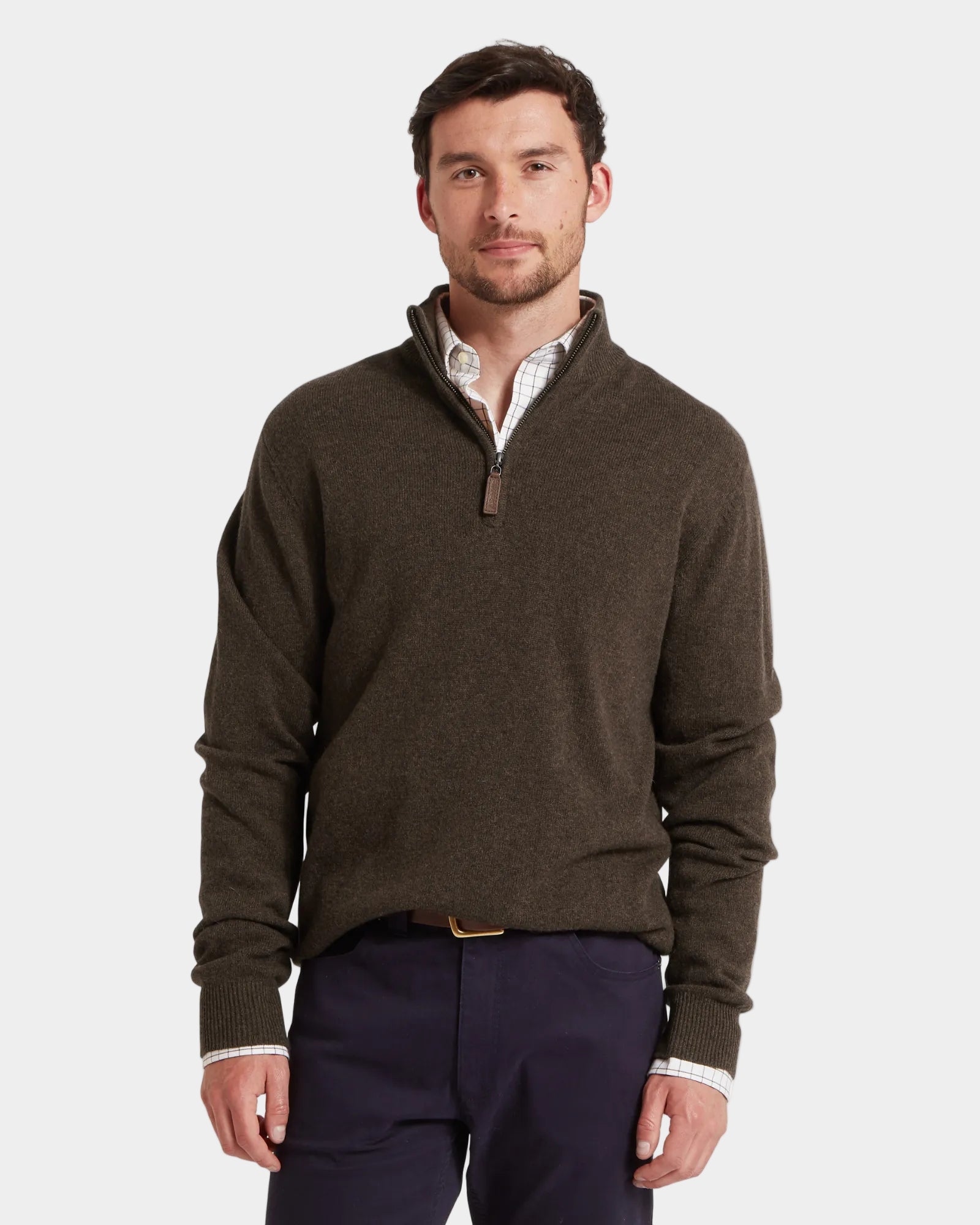 Lewis Quarter Zip Jumper - Chocolate