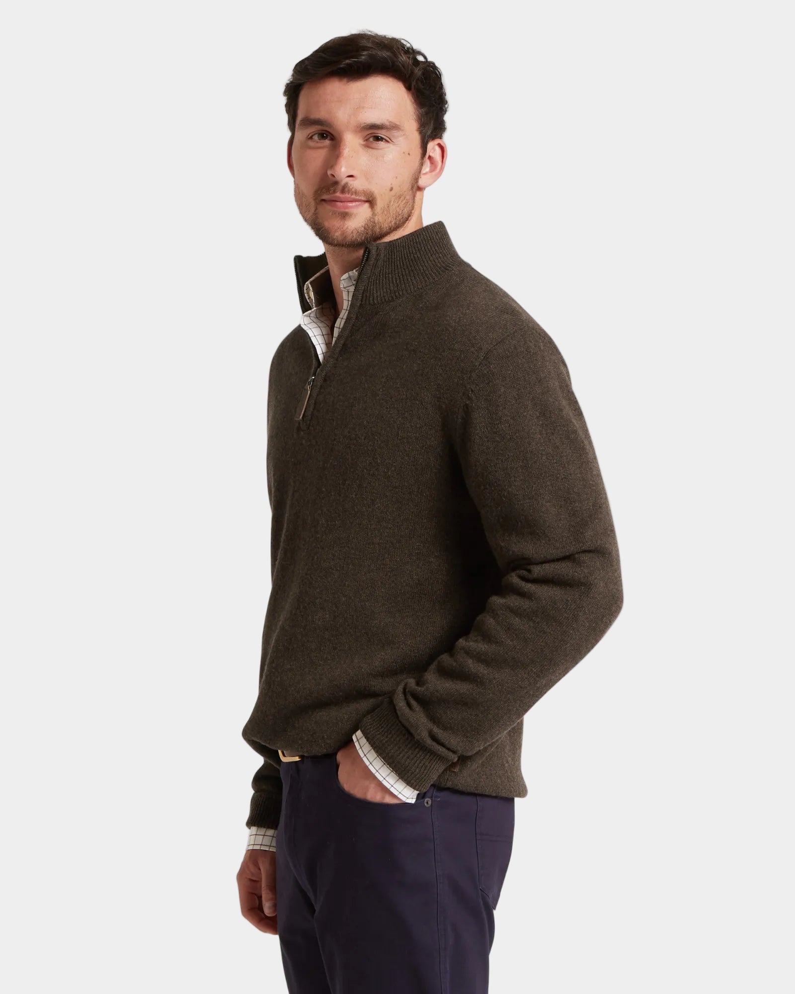 Lewis Quarter Zip Jumper - Chocolate