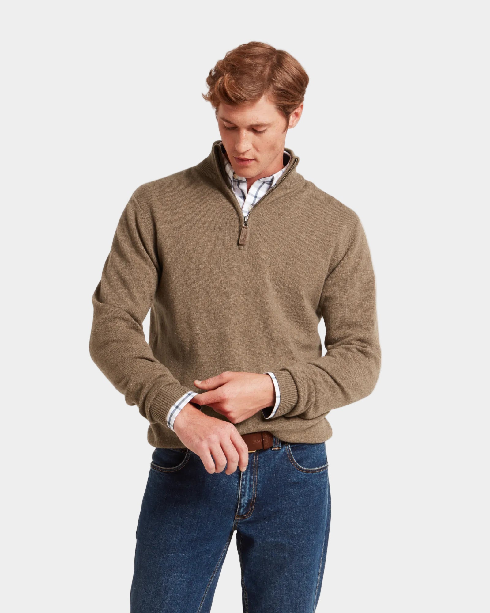 Lewis Quarter Zip Jumper - Mushroom