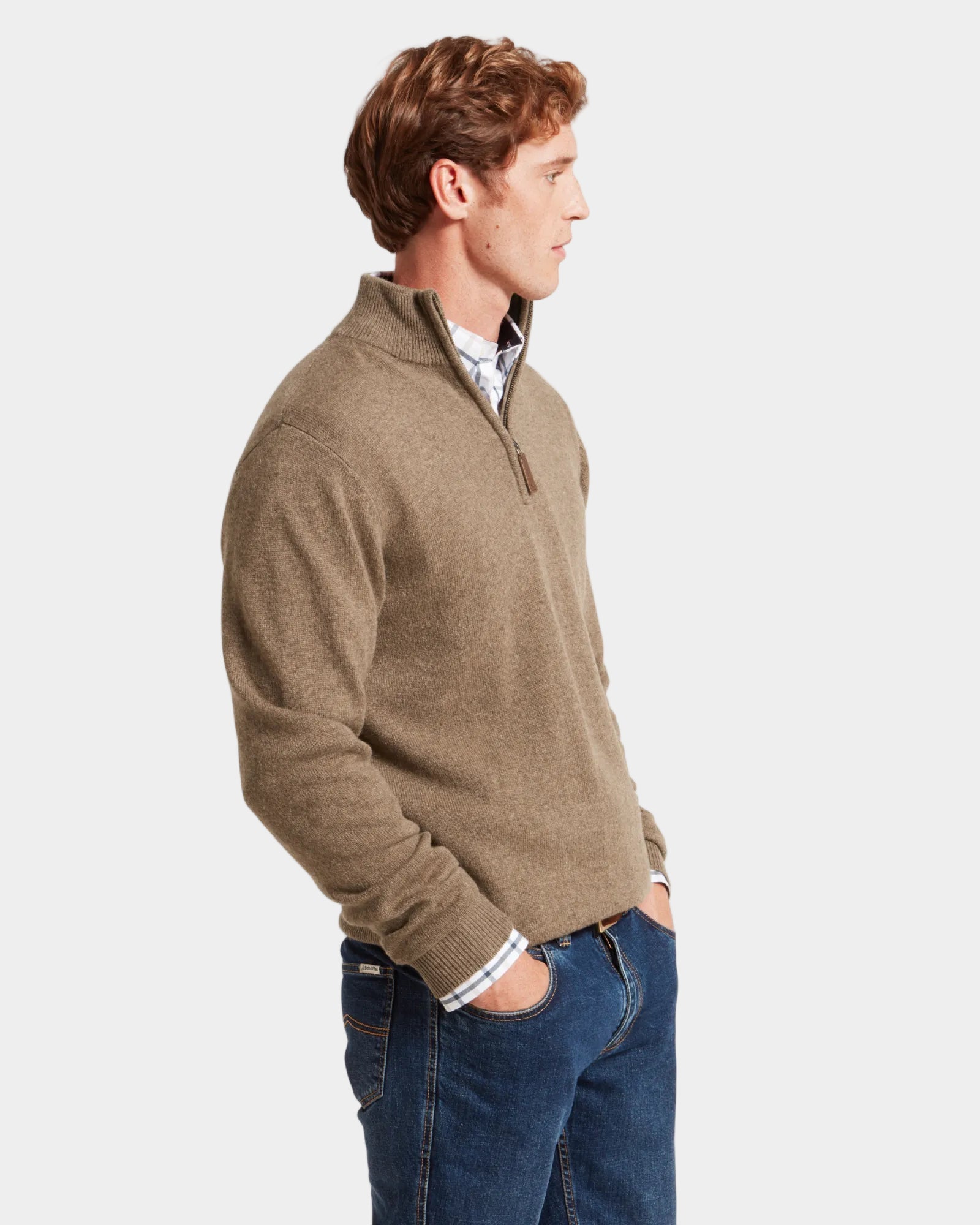 Lewis Quarter Zip Jumper - Mushroom