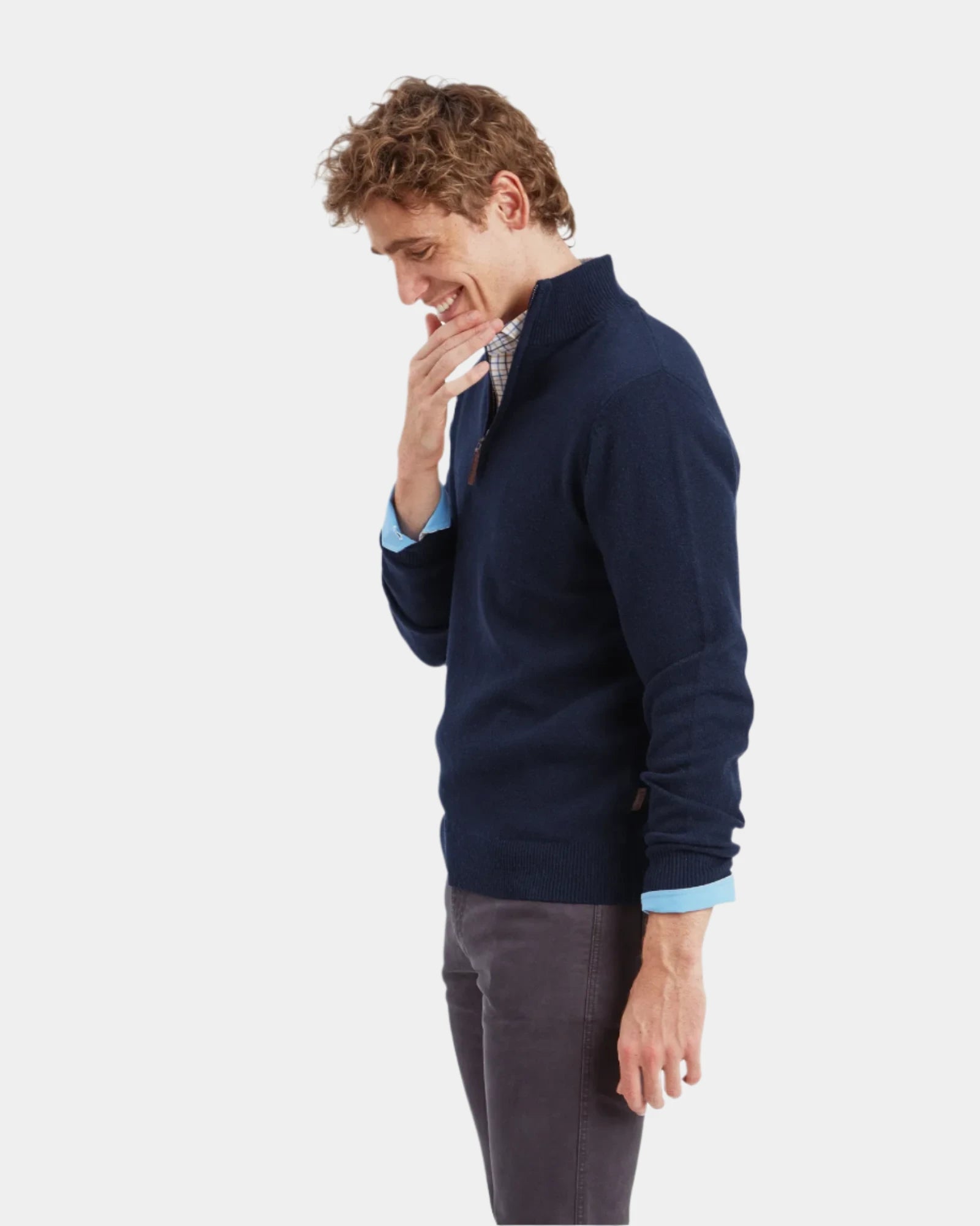 Lewis Navy Lambswool Quarter Zip Jumper
