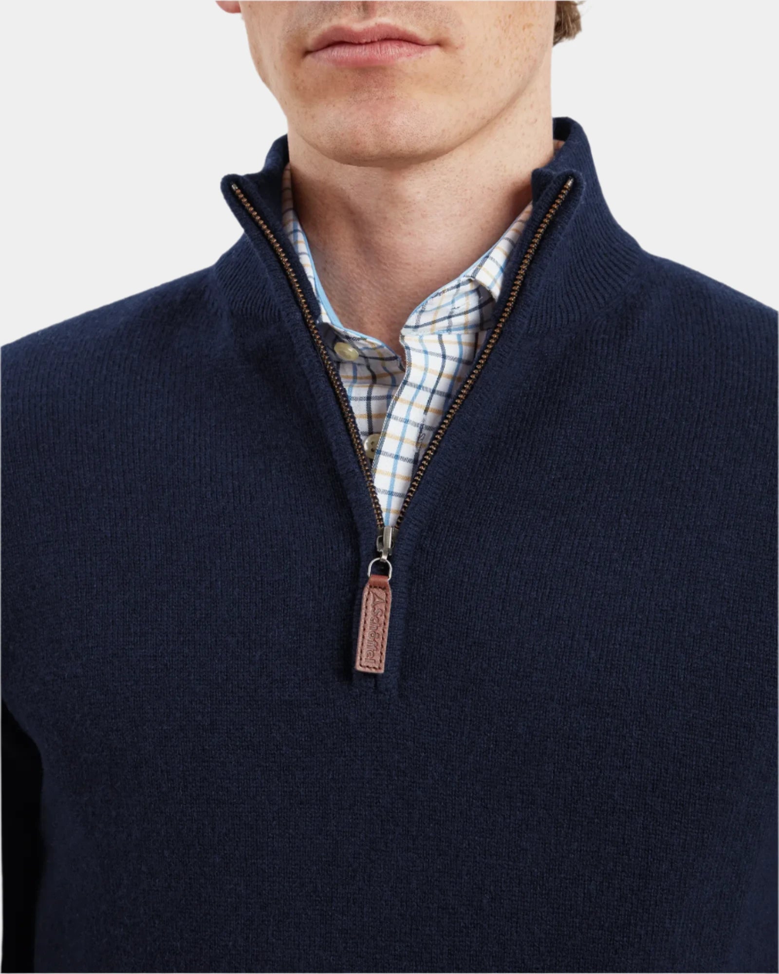 Lewis Navy Lambswool Quarter Zip Jumper