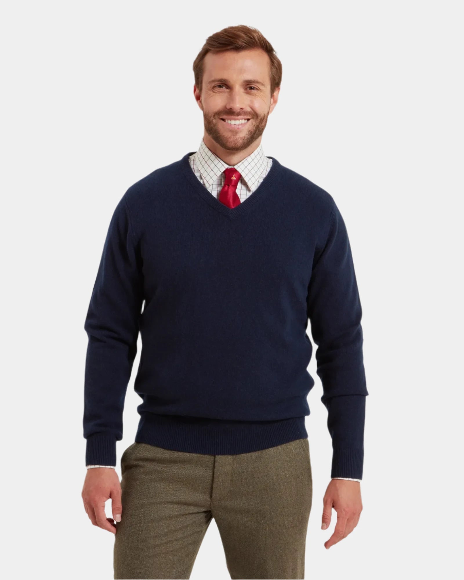 Lewis Navy Lambswool V Neck Jumper