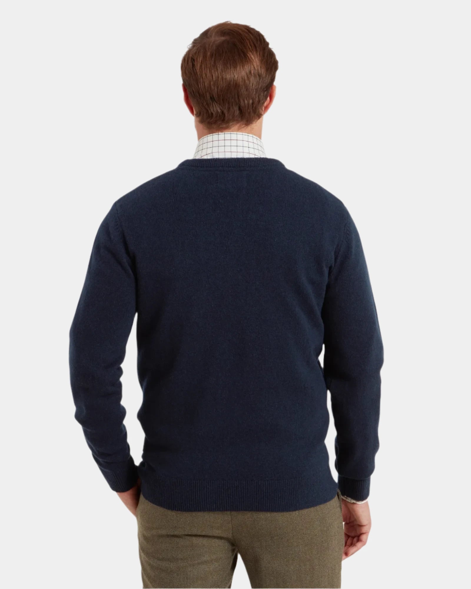 Lewis Navy Lambswool V Neck Jumper